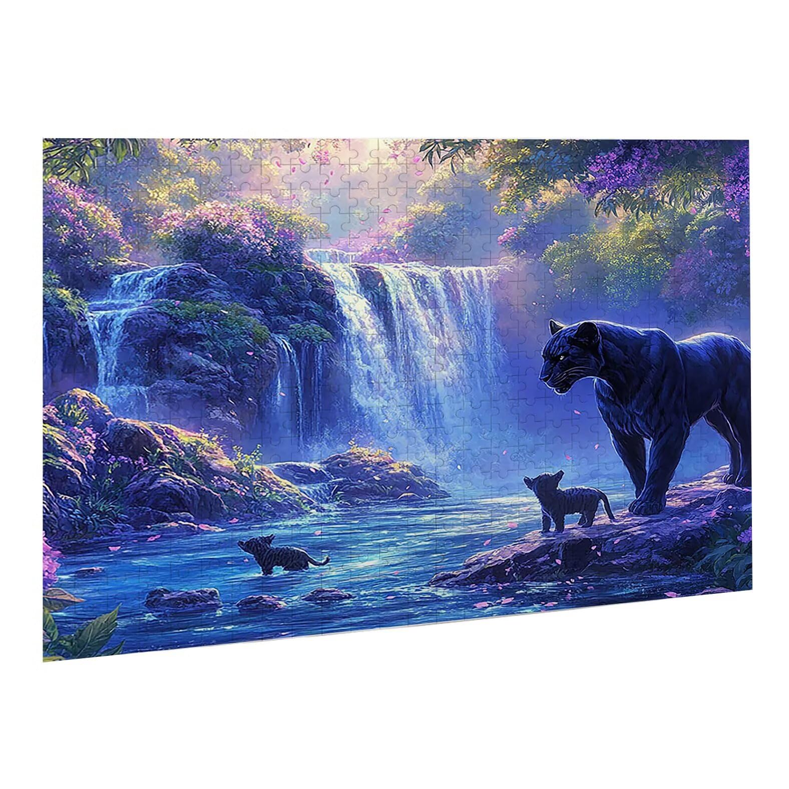 Puzzle dla dorosłych, 5000 sztuk, trudne drewniane puzzle, gra, gra logiczna, gra ręczna, dekoracja rodzinna, kreatywna rozrywka, prezent 105 x 156 cm lampart wodospad K0F-246