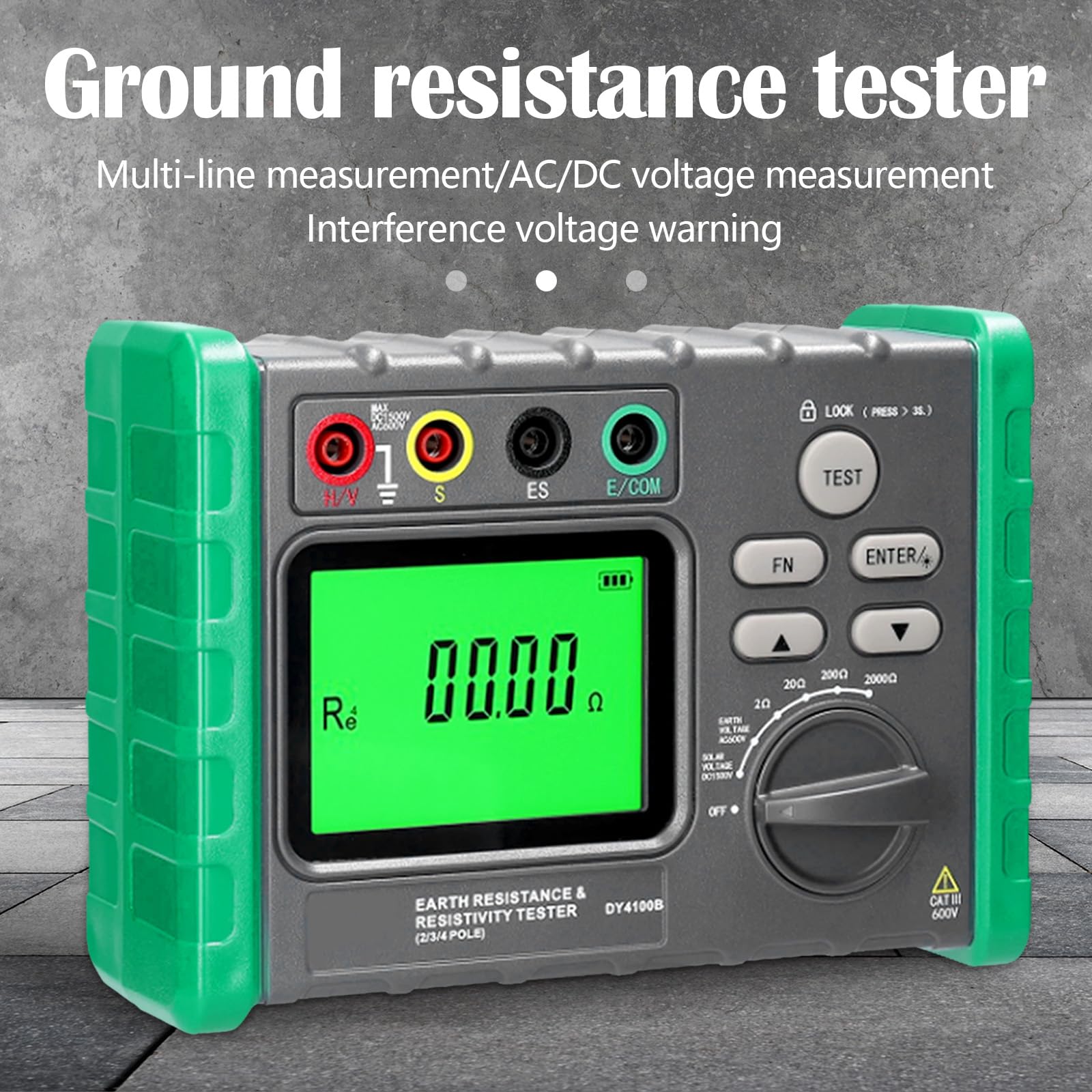 Isolationswiderstandstester, Erdungswiderstandsprüfer 0-2000Ω/ohm Isolationstester Erdspannung AC 0-600V PV Spannung DC 0-1500V Erdungsmessgerät Digital Megaohmmeter Resistance Tester