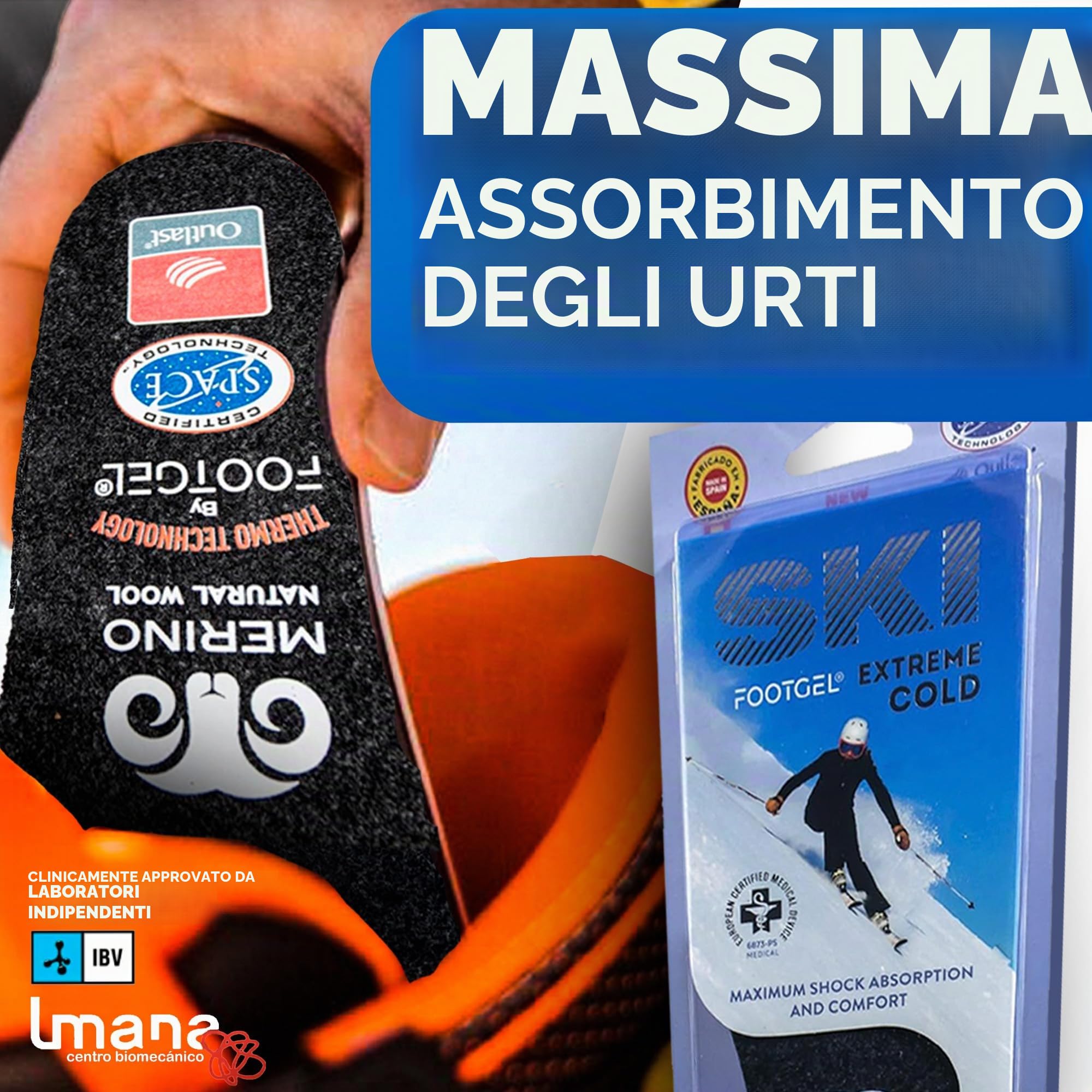 Solette Scarponi Sci | Solette Termiche Sportive in Gel Uomo/Donna Traspiranti e Confortevoli | Stabilizzanti, Aiutano a Prevenire Fastidi a Piedi, Ginocchia e Zona Lombare | Taglie 43-47