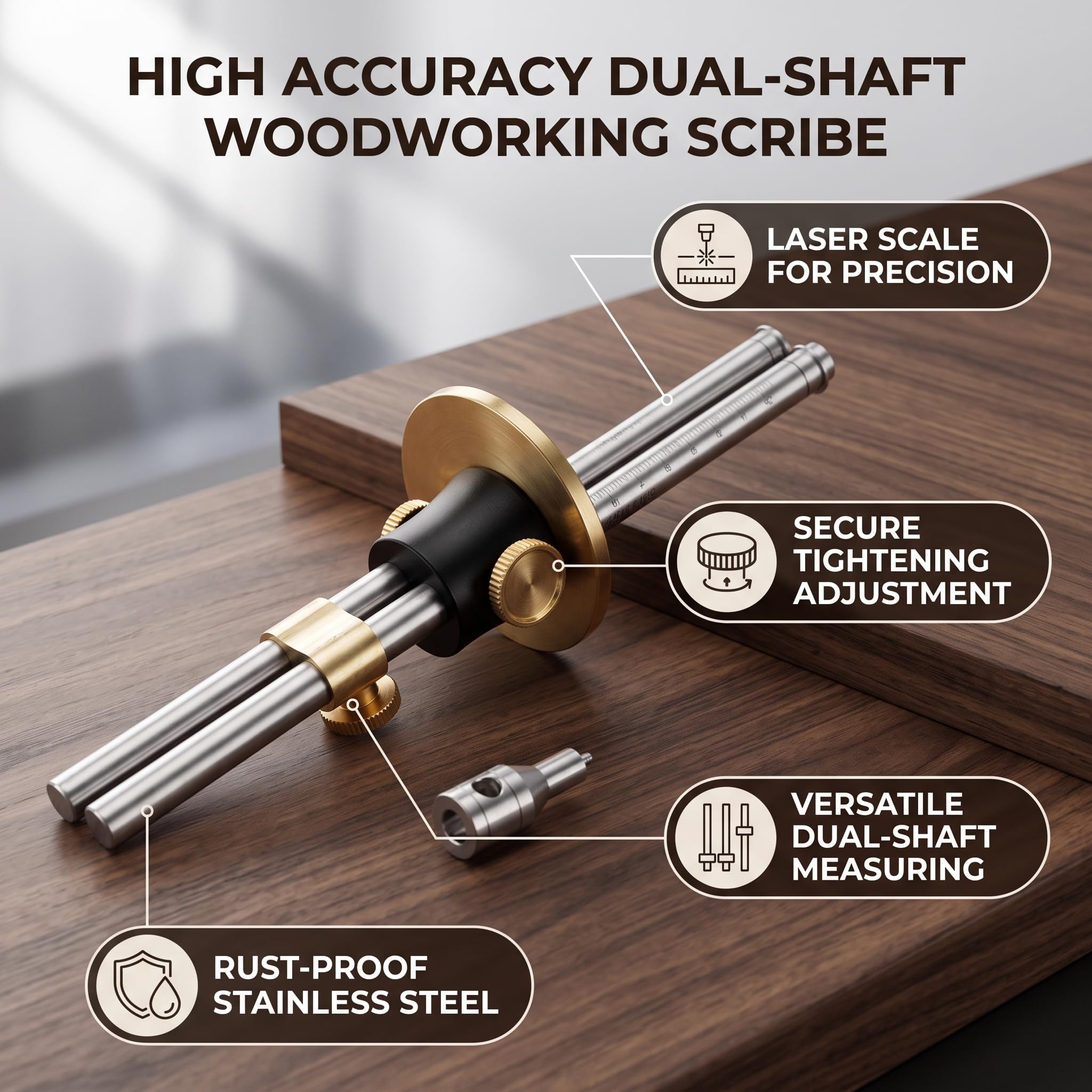ViaGasaFamido Adjustable Marking Gauge for Woodworking, Double Shaft Carpenter Scriber Tool, High Precision Woodworking Gauge with Pure Copper and Aluminum Alloy, Includes Removal Kit — Amazon image 5