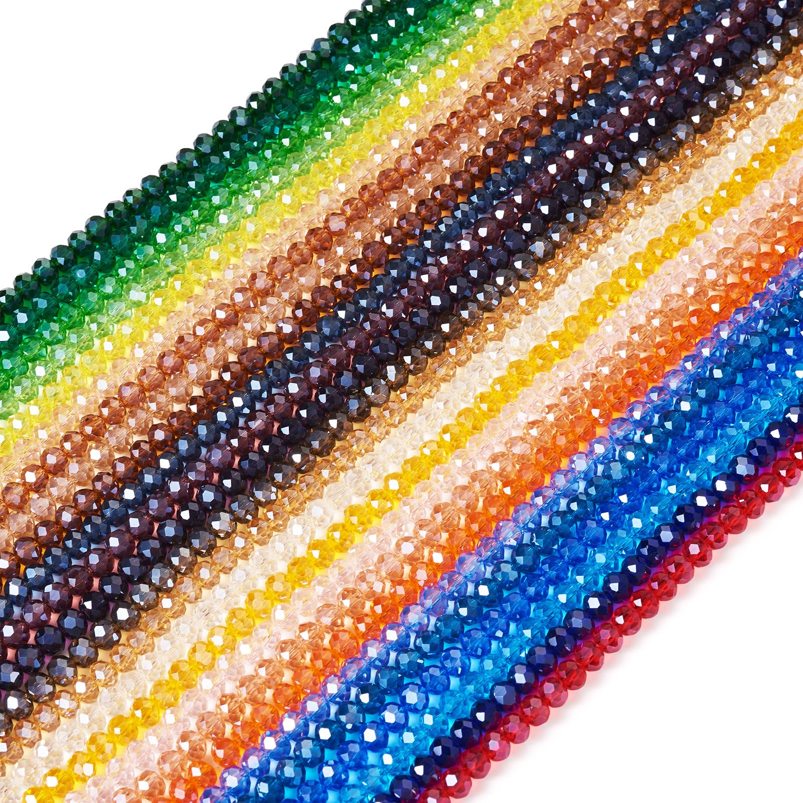 PandaHall 25 Strands Faceted Glass Rondelle Beads 6mm Crystal Glass Loose Round Beads Bulk for Friendship Bracelet Necklace Earring Jewelry Making