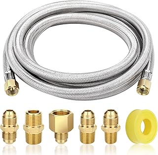 12 Feet High Pressure Braided Propane Hose Extension with Conversion Coupling 3/8" Flare to 1/2" Female NPT, 1/4" Male NPT, 3/8" Male NPT, 3/8" Male Flare, Propane Gas Line for BBQ Grill, Fire Pit