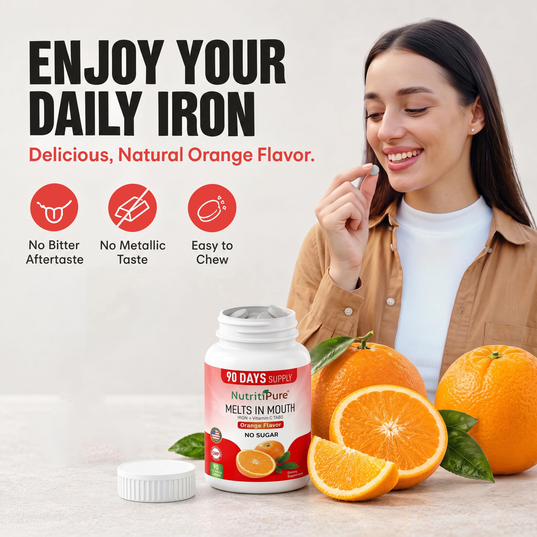 Chewable Iron Supplement for Women/Men(Carbonyl Iron 18 mg with Vitamin C 30 mg) Tablet in Orange Flavor 90 Count (1) — Amazon image 3