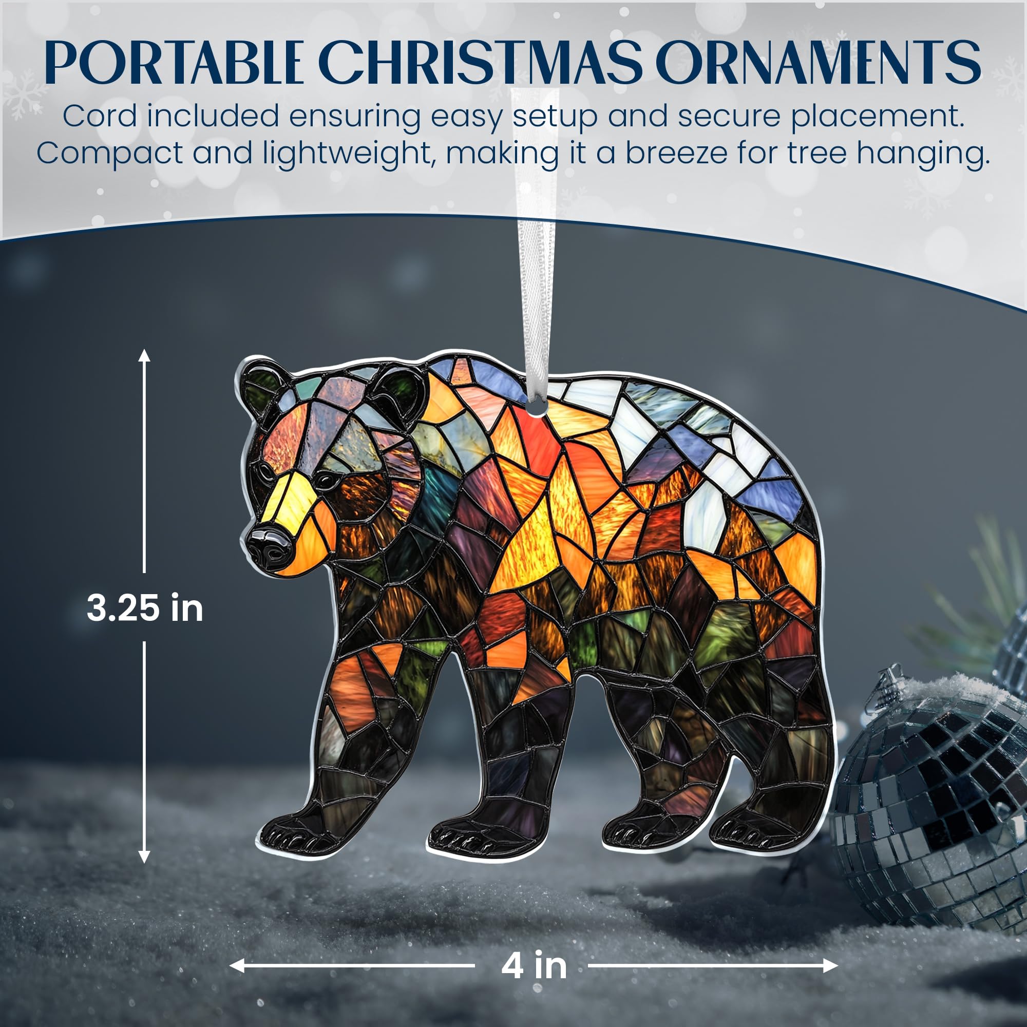 FLAGWIX Christmas Bear Gifts for Women - 2D Flat (Not 3D) Acrylic Christmas Ornaments 2025 Tree - Brown Bear Ornaments, Animal Lover Birthday Gifts for Women Men Mom Dad Friend, Animal Lovers Gift