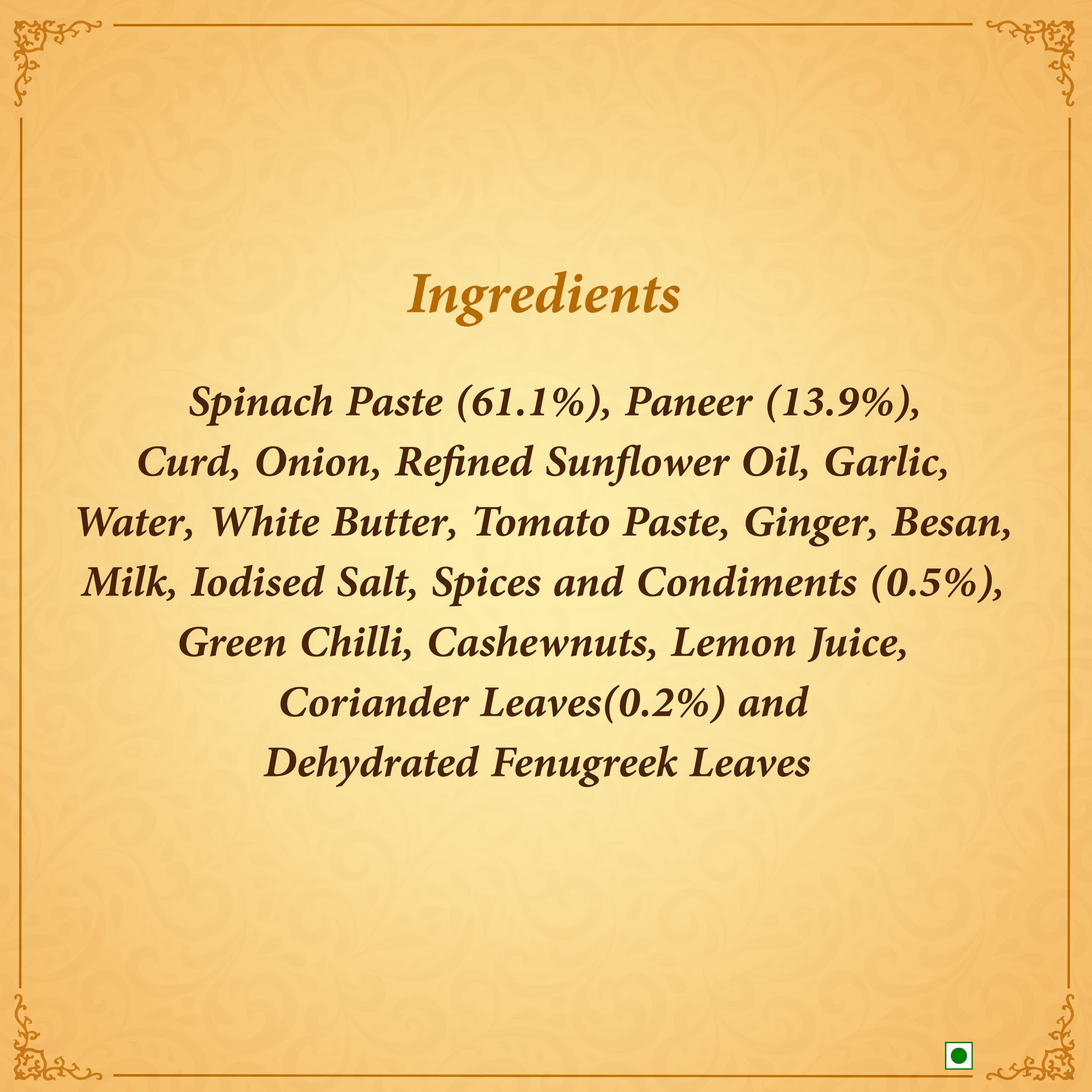 Kitchens of India Palak Paneer, ITC Ready to Eat Indian Food, Just Heat and Eat, Microwavable, 285g - Image 6 thumbnail