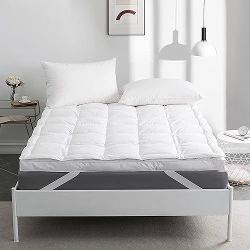 Full Size Premium Alternative and White Goose Feather Overfilled Bed Topper 100% Cotton Fabric Mattress Pad