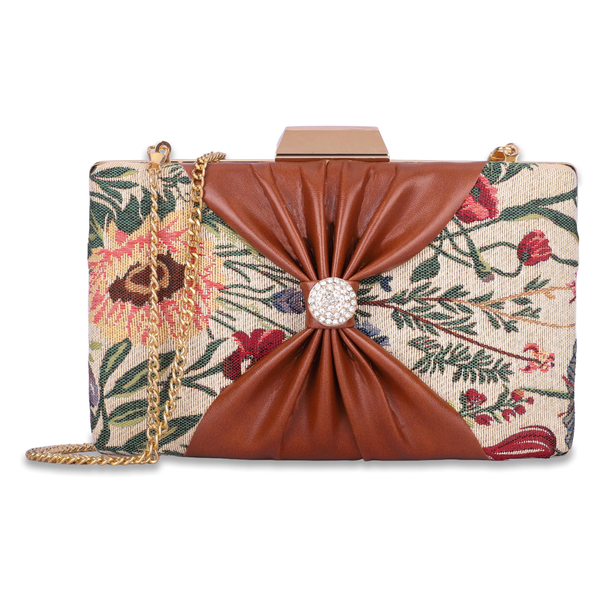 THE CLOWNFISH Ritzy Collection Womens Party Clutch Ladies Wallet with Chain Strap Evening Bag with Fashionable Button Closure (Flax) (B0CGQ3R196) Amazon Price History, Amazon Price Tracker