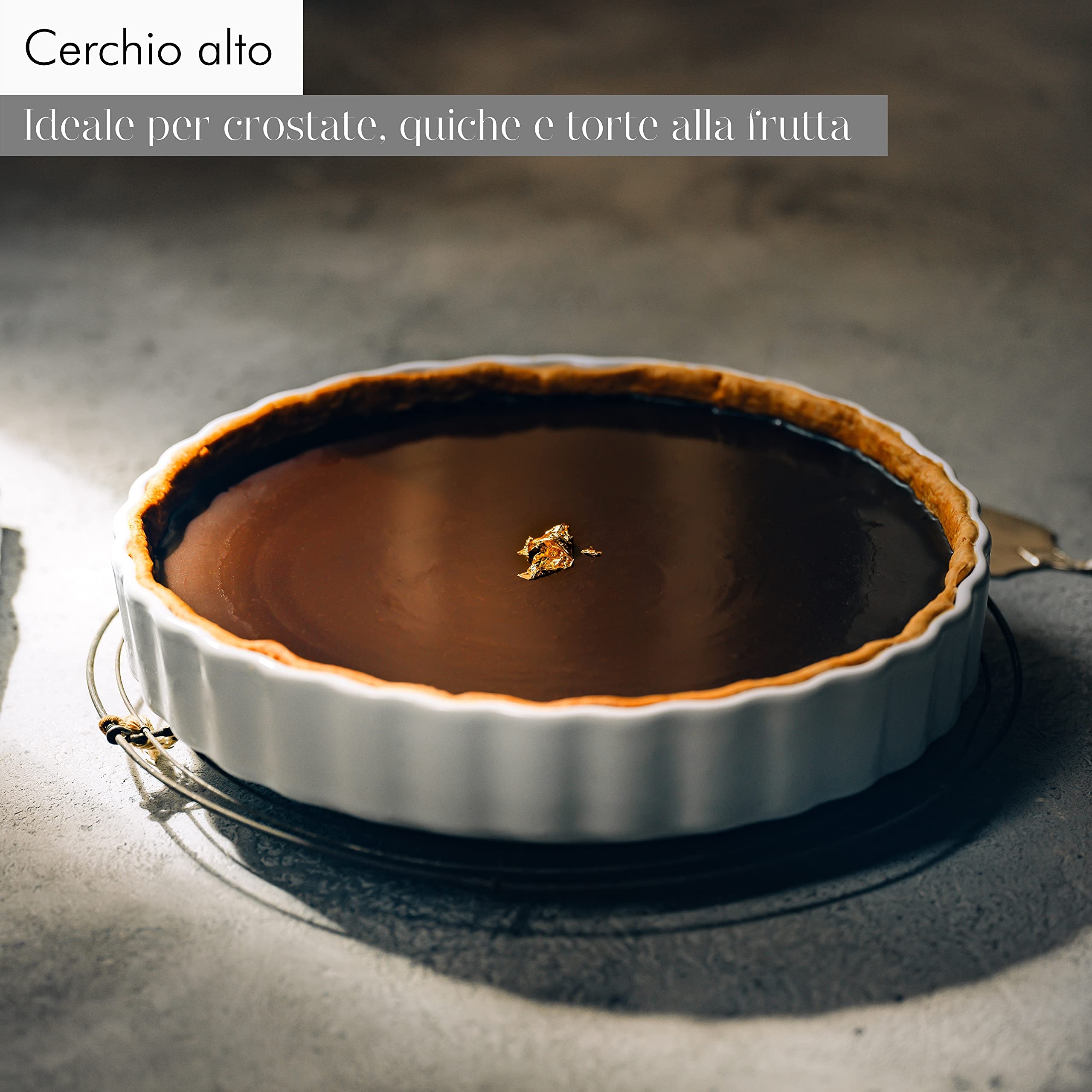 KIVY Teglia Forno [28 cm] | Ceramica Antiaderente | Stampo per Dolci in Blu | Stampa per Torte e Quiche | Stampo in Ceramica Rotondo