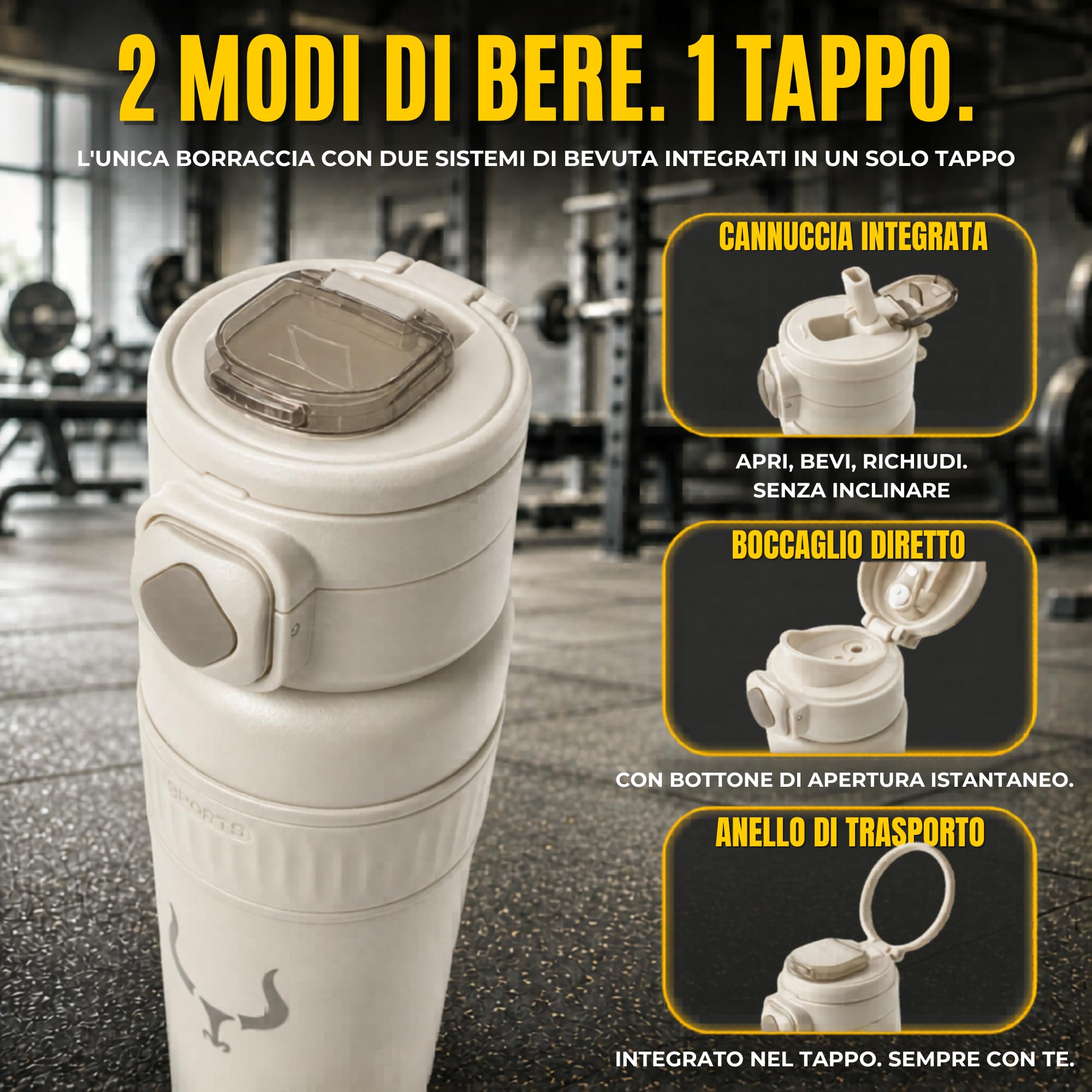 Borraccia Termica con Cannuccia Acciaio Inox 18/10 750ml / 1 Litro - Bottiglia Termica 24h Freddo 12h Caldo - Borraccia da Palestra, Trekking e Sport