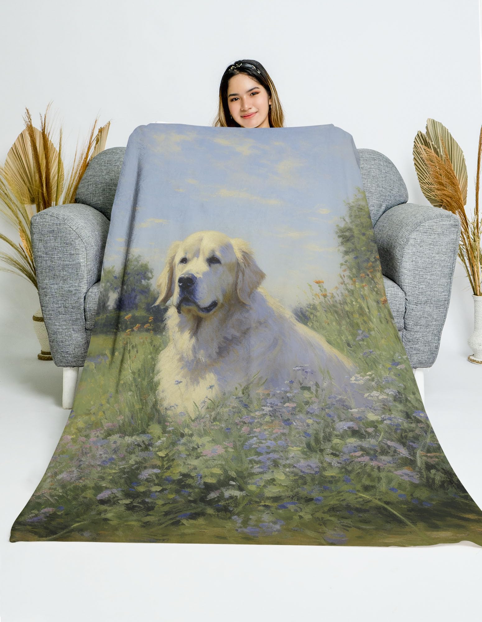 YISUMEI - Zachte fleecedeken - Golden Retriever Puppies, 150 x 200 cm plaid geschikt voor bank of bed
