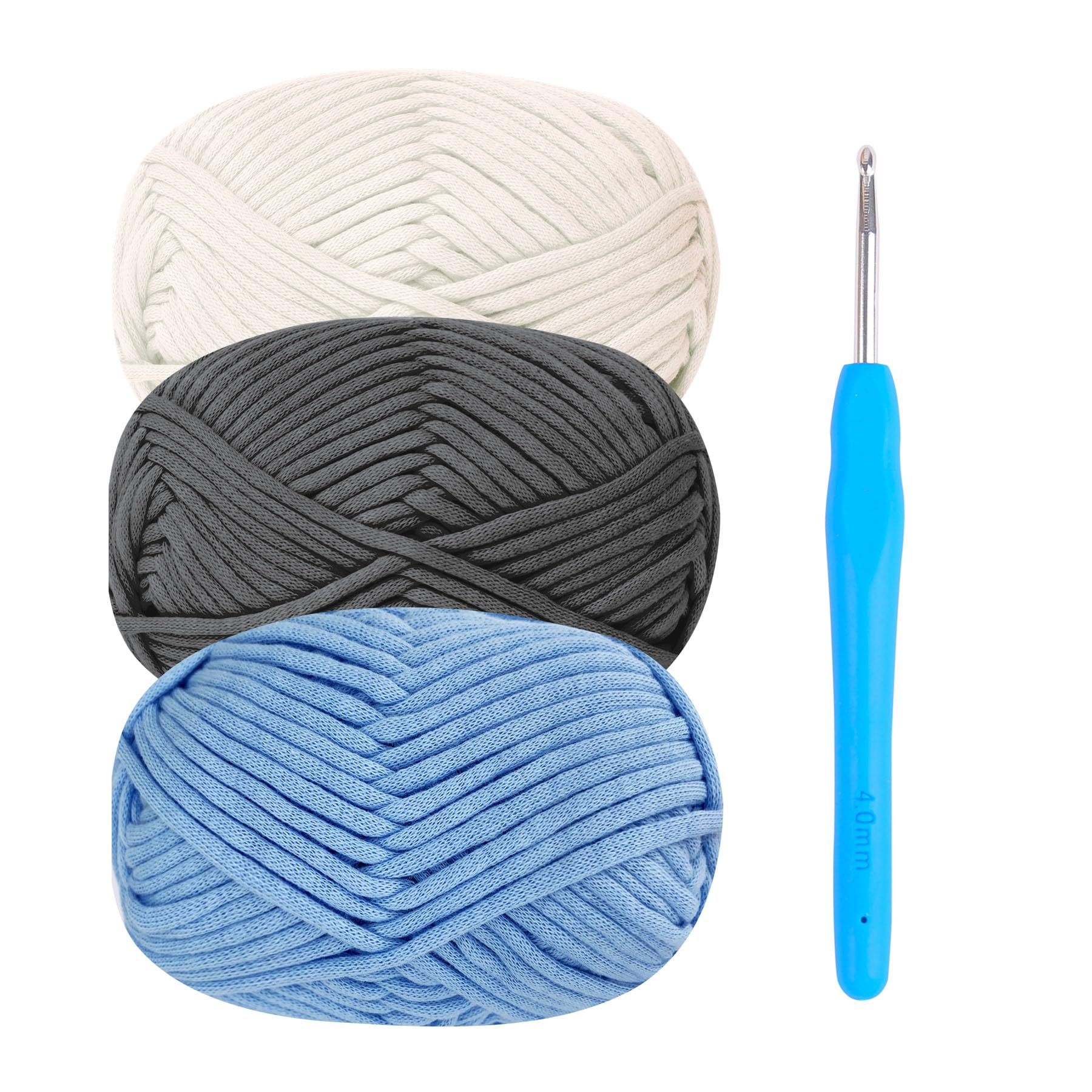 Häkelgarn Baumwolle Häkelwolle Chenille Wolle zum Häkeln 3 X 50g Häkelwolle mit Häkelnadel 4mm,Blau Yarn Dickes Baumwoll-Nylon-Mischgarn