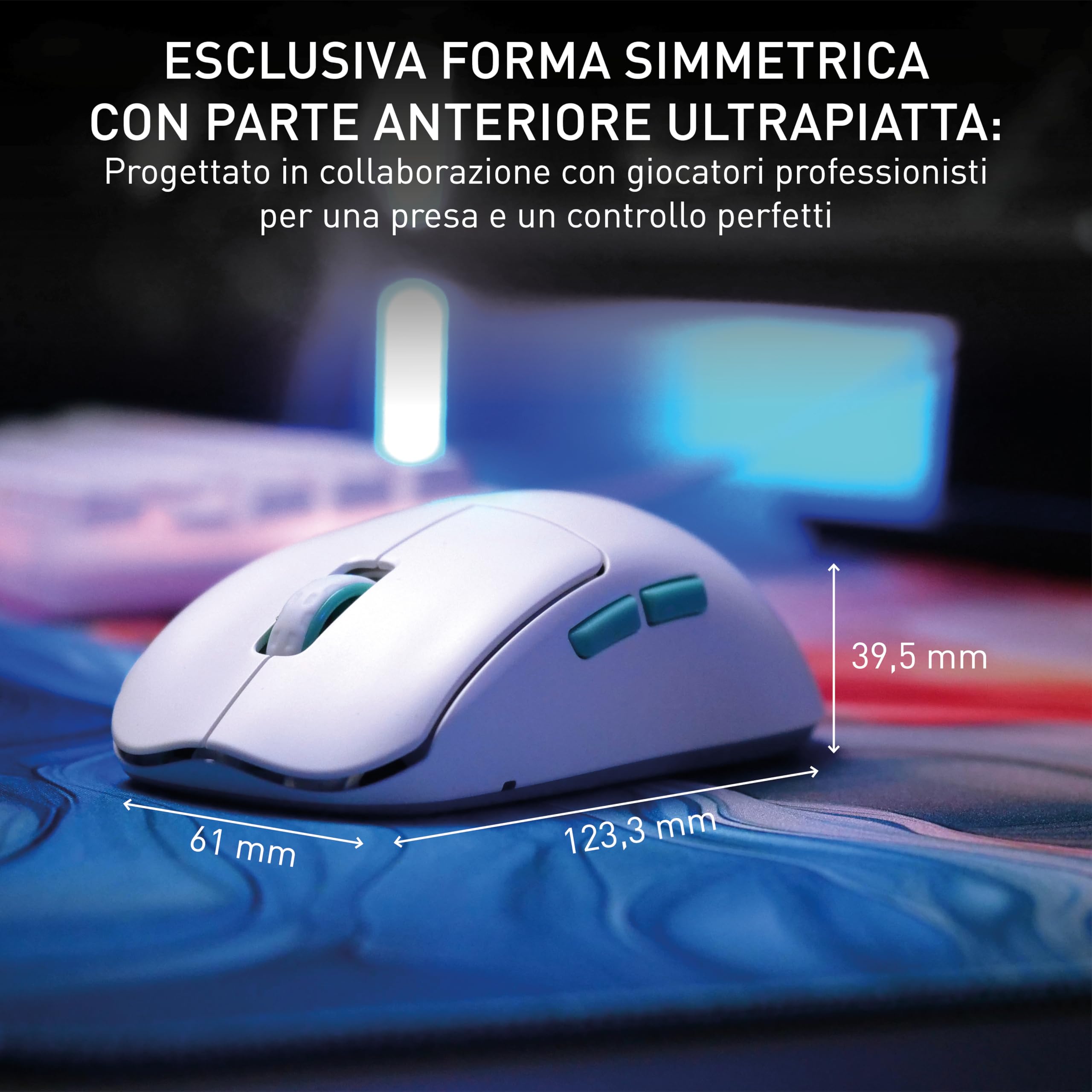CHERRY XTRFY M68 Wireless, Mouse Gaming Senza Fili Ultra-Leggero, 2,4 GHz RF, Ottimizzato per eSport, Forma Simmetrica con Parte Frontale Ultra-Bassa, Bianco