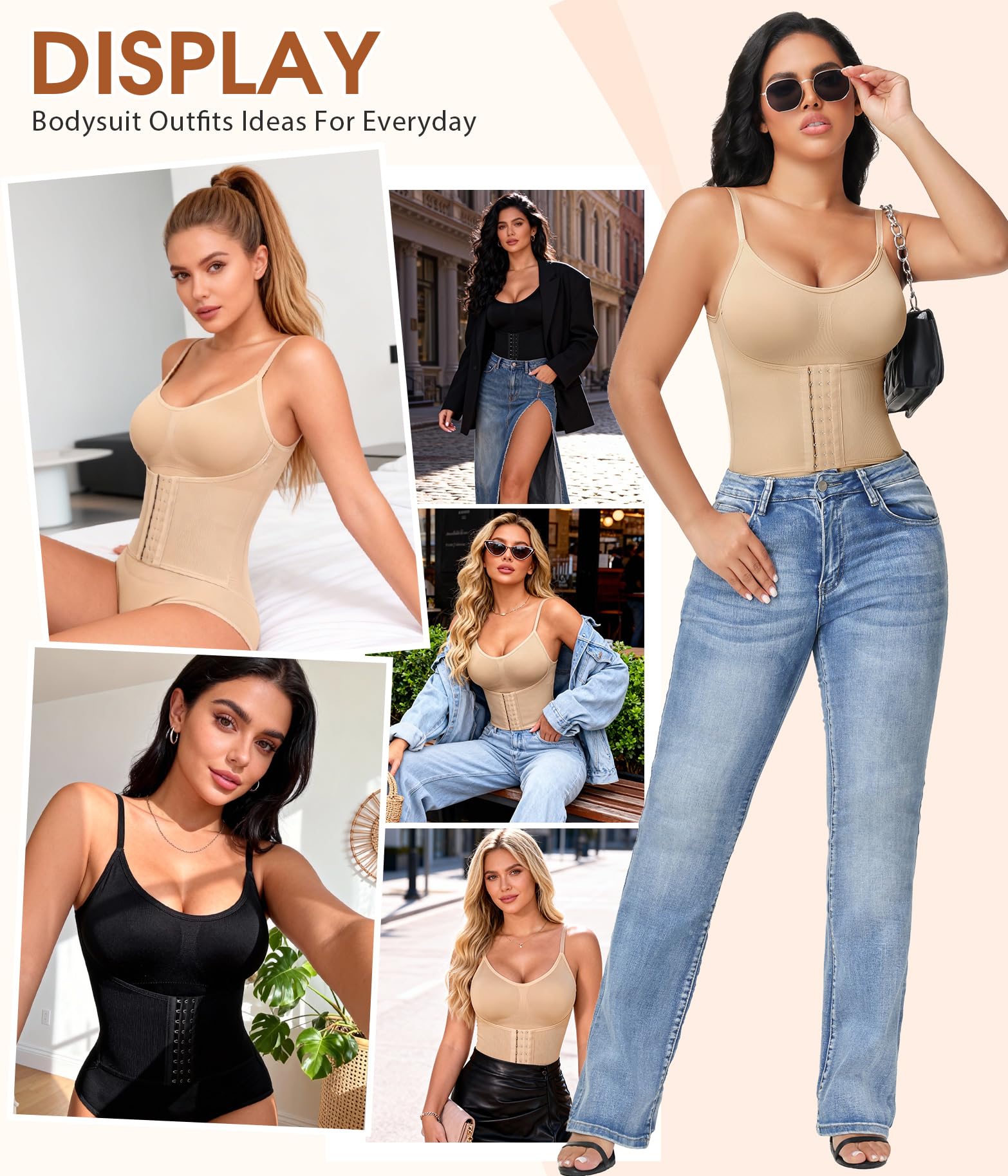 Niwicee Body modelujące kobiety modelujące sylwetkę body z płaskim brzuchem, rękaw podtrzymujący kobiety bielizna wyszczuplająca kształtujący z biustonoszem i regulowanym paskiem na ramię