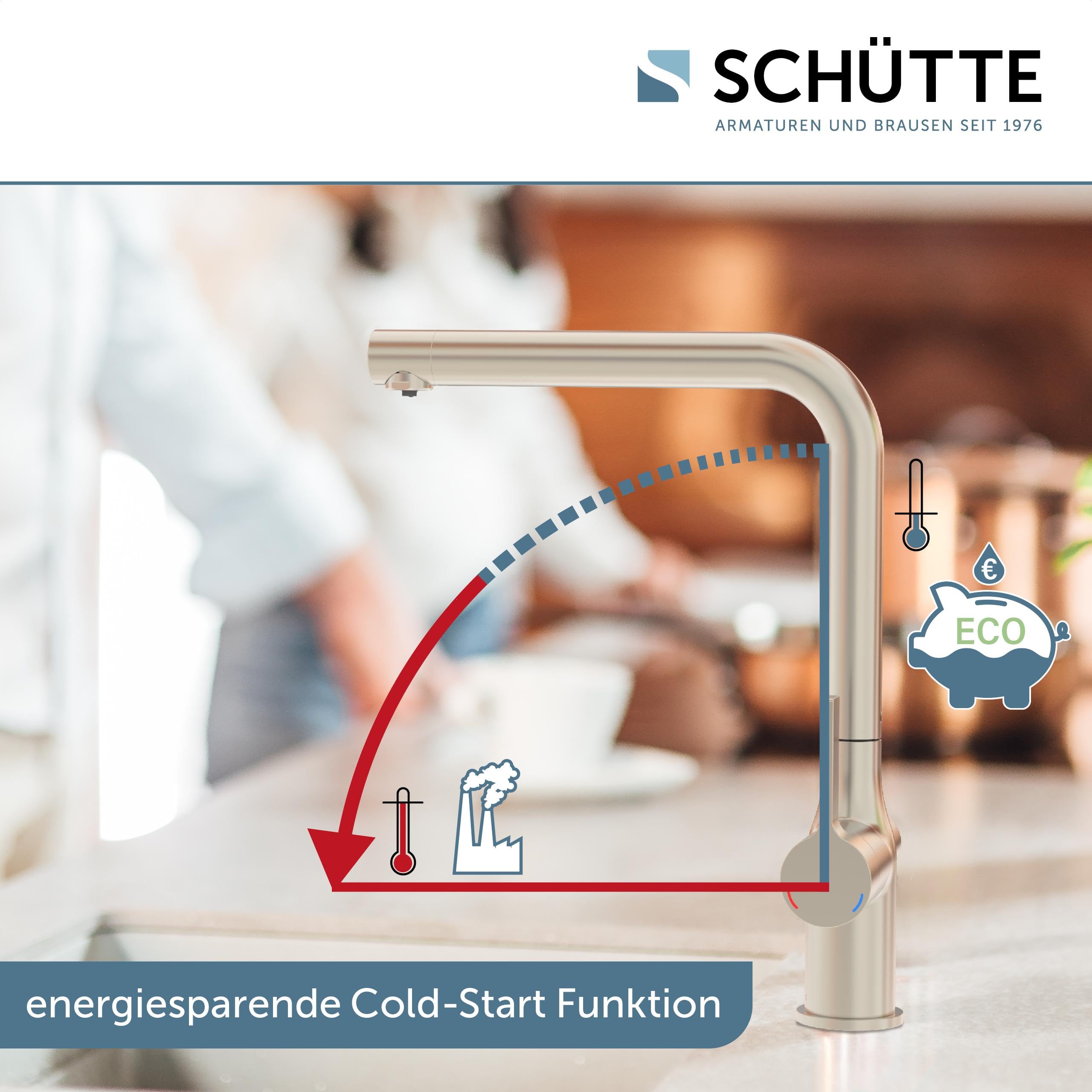 SCHÜTTE Aquastar Pro 99805 - Grifo para fregadero de agua potable con sistema de filtro, 3 vías, grifo de cocina con filtro de agua contra residuos de cal y metales pesados, aspecto de acero