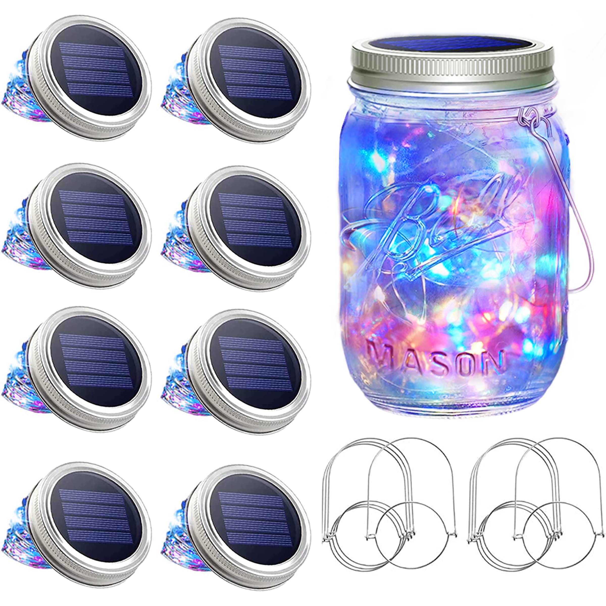 SunKite Solar Mason Jar Lights [Updated], 8 Pack 20 LED Waterproof Fairy Firefly Jar Lids String Lights with Hangers(NO Jars), Patio Yard Garden