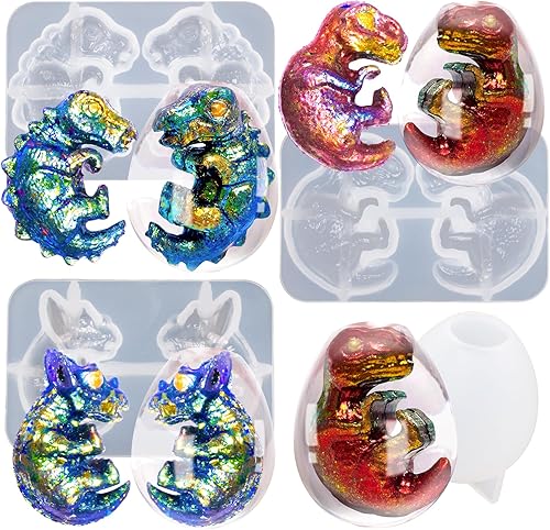 Moldes de resina de dinosaurio, embrión de huevo jurásico, suministros de fundición de joyería epoxi, juego de 4 Stegosaurus T-Rex Triceratops