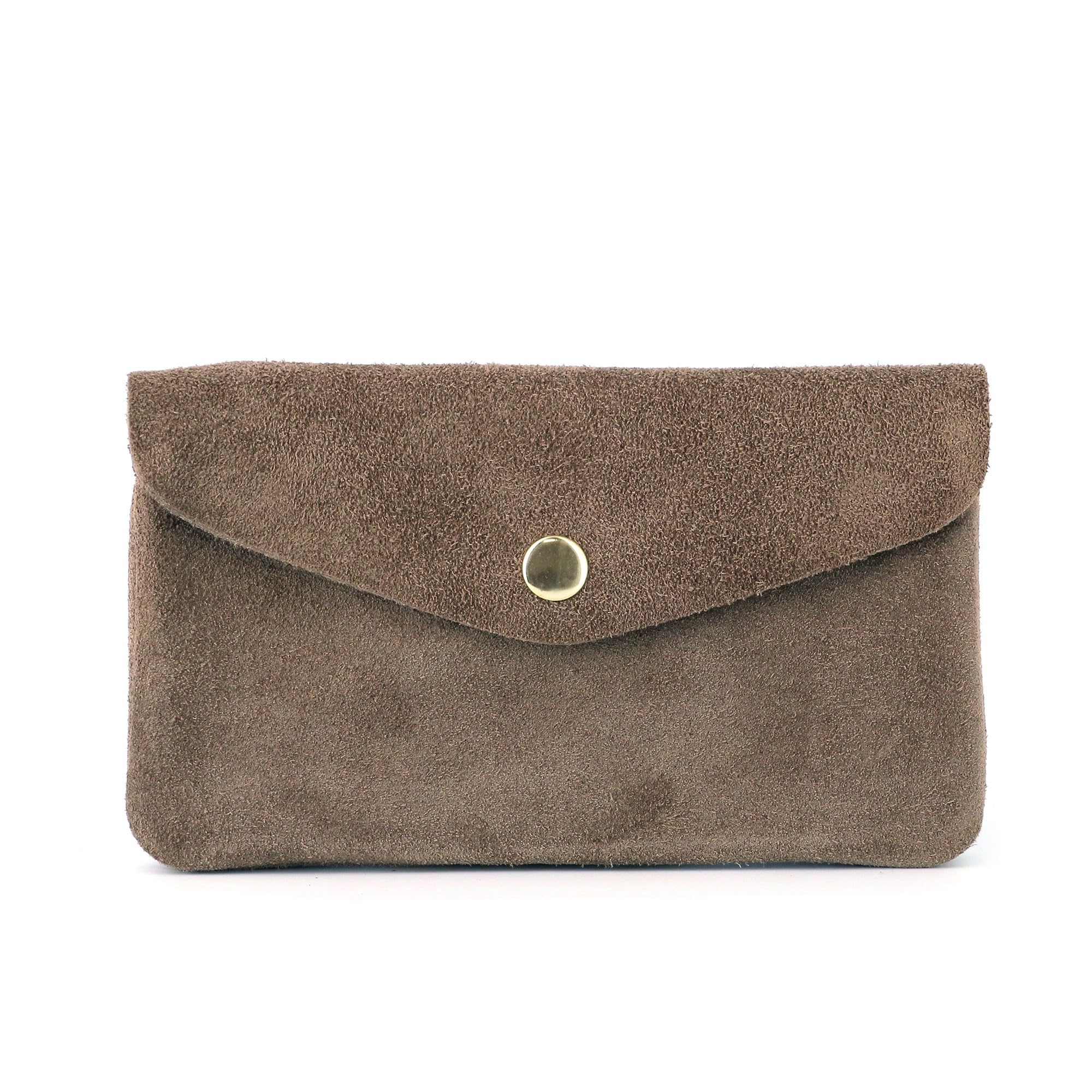 Porte-Monnaie Cartes Vrai Cuir Suédé Souple Femme - Portefeuille Pochette à Rabat - Format Mi-Long Taill M - Léger Fonctionel - Taupe