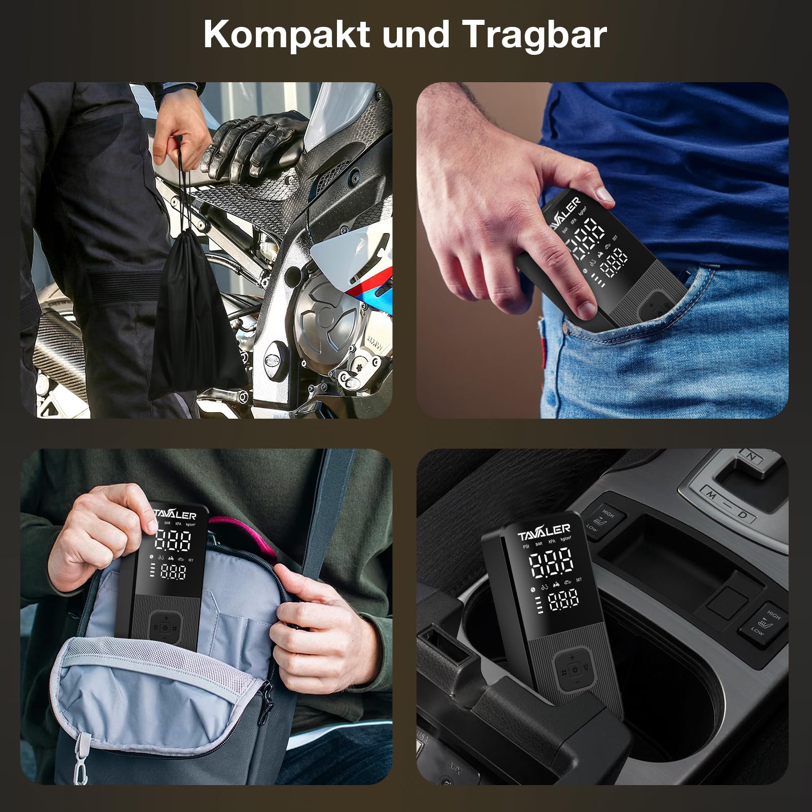 TAVALER Akku Fahrradpumpe Elektrisch 150PSI