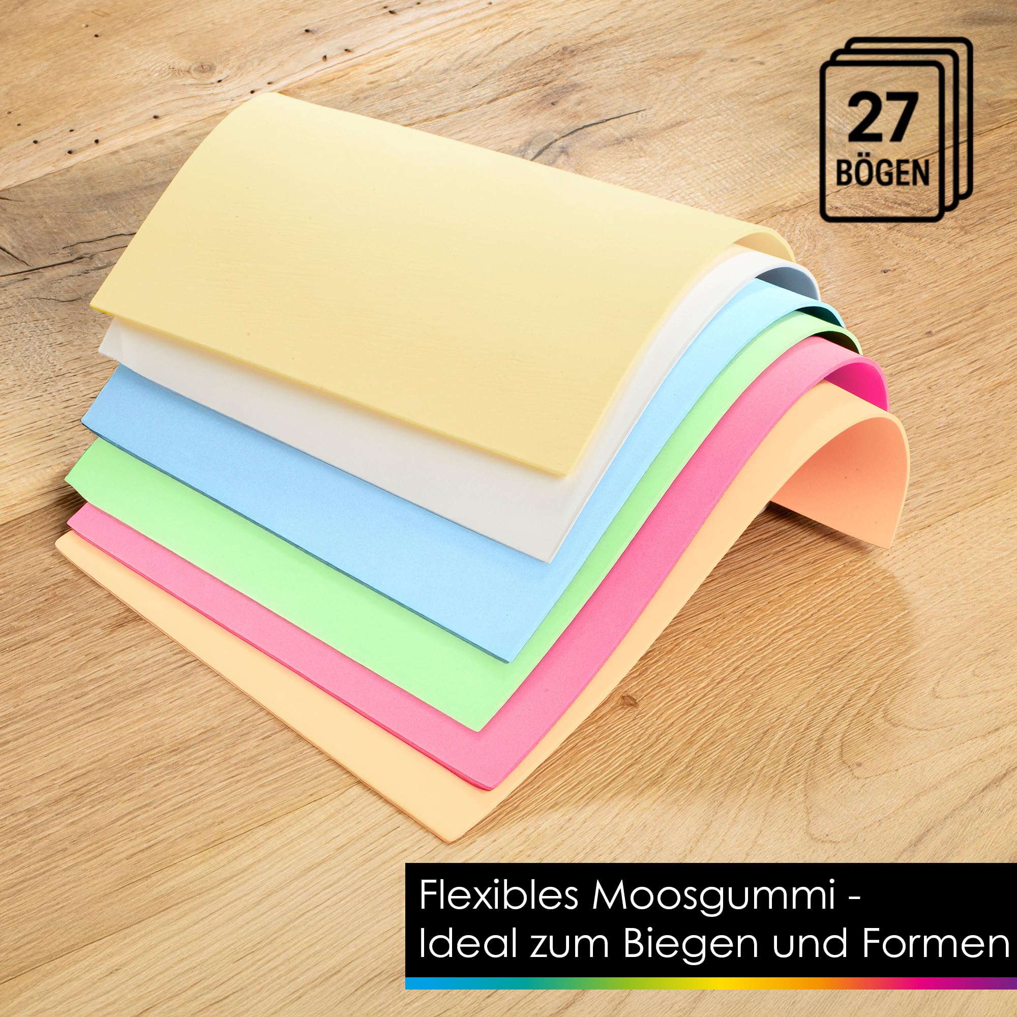 OfficeTree 27x Fogli Gomma EVA Pastello A4 2mm 9 Colori Non Autoadesivo per Lavoretti Bricolage Scrapbooking