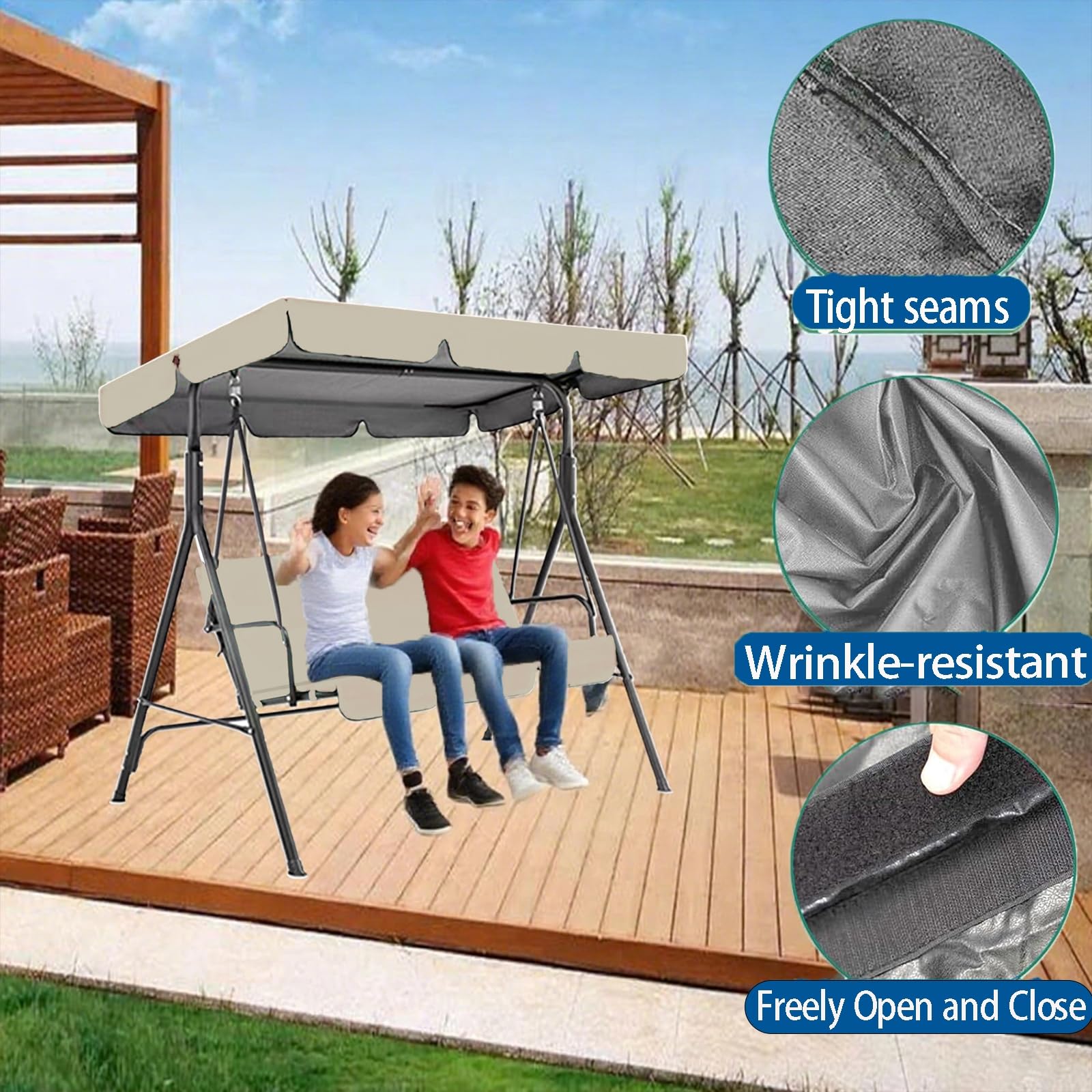 Set di Ricambio per Dondolo da Giardino,2/3/4 posti,Oxford 210D Set di Sostituzione per Copertura di Altalena,Impermeabile Protezione per mobili da Patio Parasole,Copertura,Beige,249 * 185 * 18cm