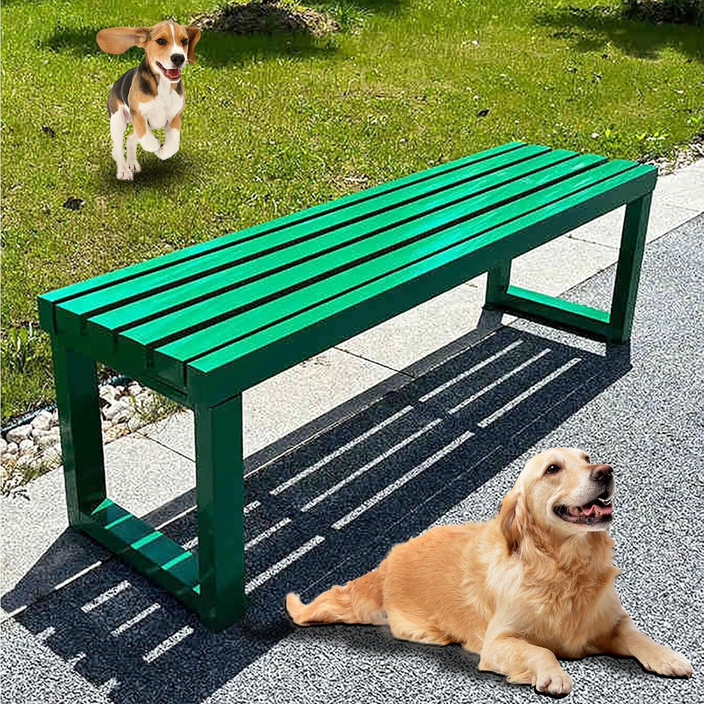 LKPMGOA Pure Wrought Iron Metal Garden Bench with Reserved Fixing Holes, Backless Outdoor Bench, 2-3 Person Seat, for Hospital/School/Plaza(Green,120cm)
