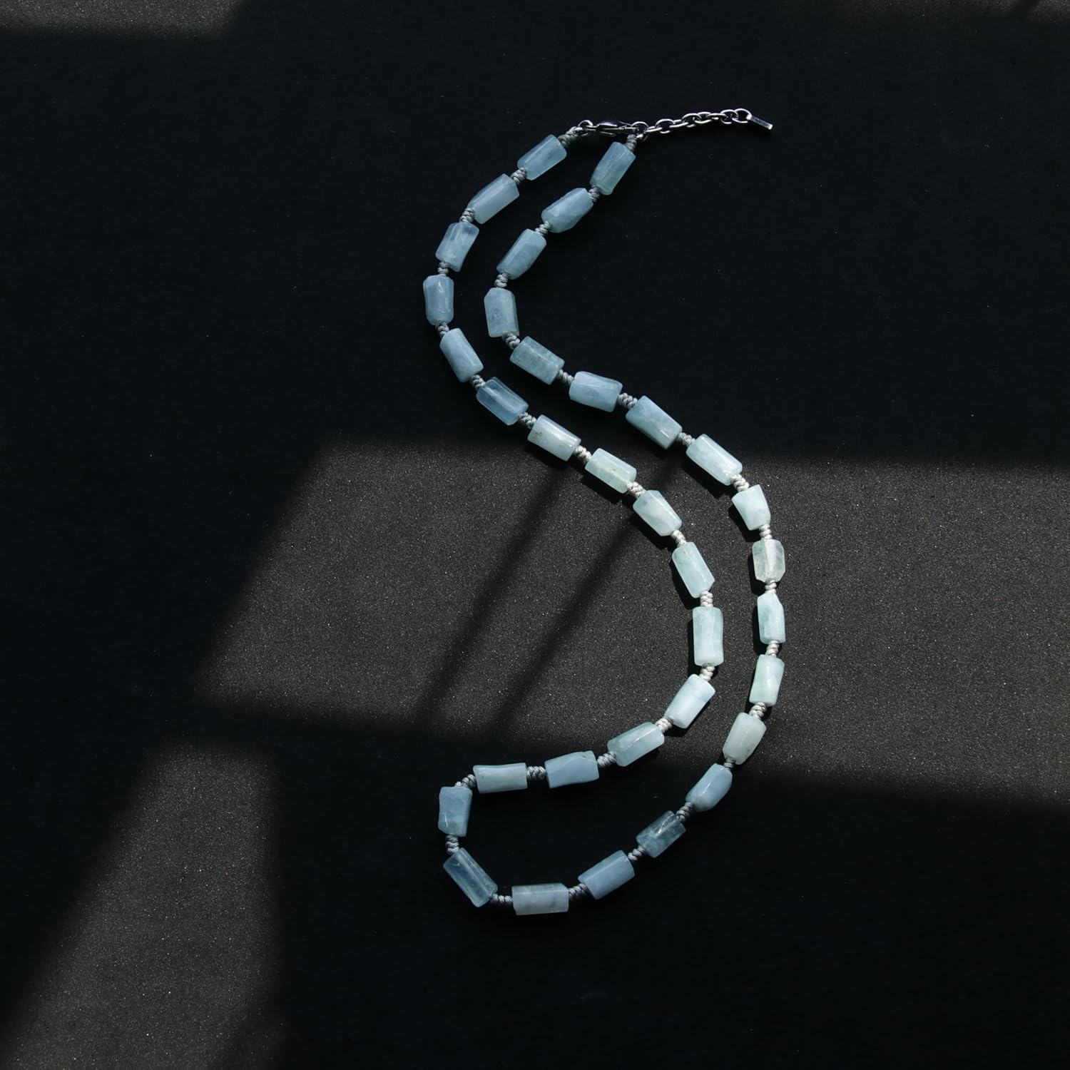 HASKARE Real Crystal Beaded Necklace for Men Protection Natural Stone Necklaces Minimalist Blue Gemstone Handmade Adjustable Aquamarine Beads Necklace, Spiritual Jewelry Stuffers for Him Good Luck - Image 4