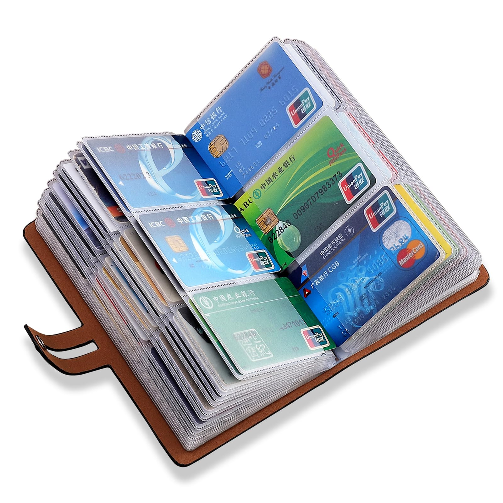 Romozi RFID Credit Card Holder - Black Leather Business Card Organizer with 96 Card Slots