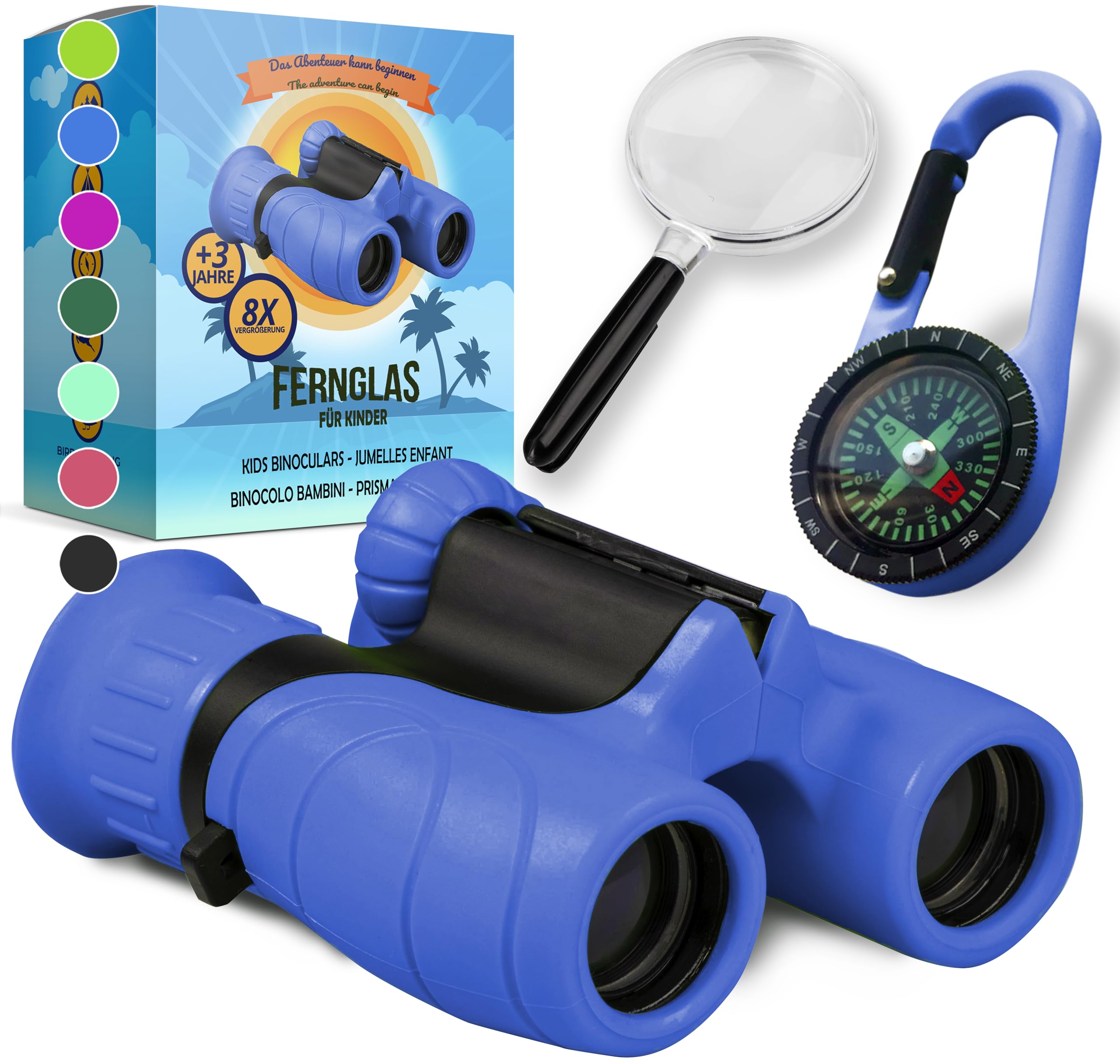 Fernglas für Kinder - Optimales Geschenk für Jungen und Mädchen - Starke Vergrößerung 8X21 – Umfangreiches Set inklusive Lupe & Kompass – Spielzeug für Kinder 3-12 Jahre