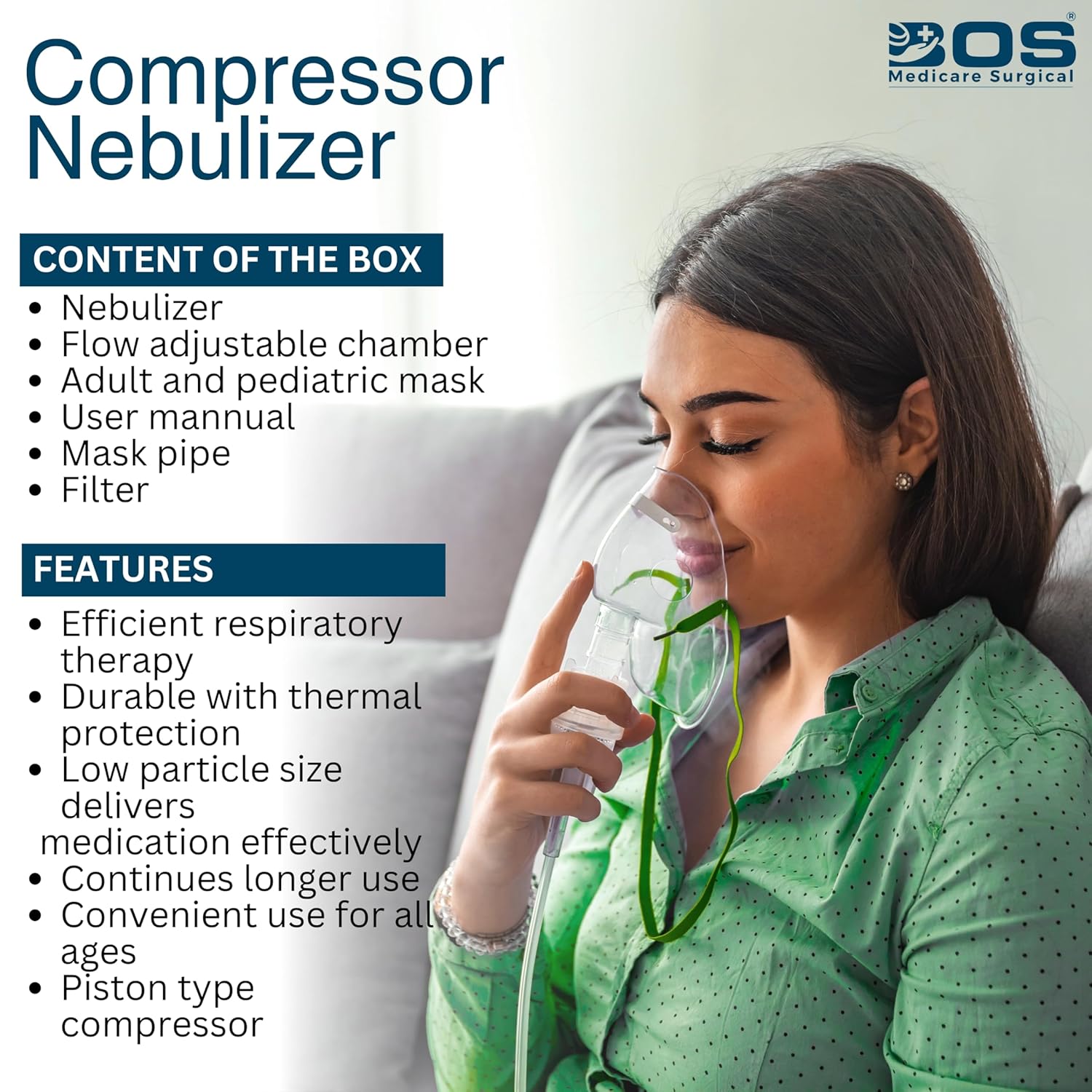 BOS Medicare Surgical NB-58 Compressor Nebulizer for Child and Adult (White) | Portable nebulizer machine for asthma, COPD, respiratory medicine, calm operations, home and travel use. Medical grade BOS Medicare Surgical NB-58 Compressor Nebulizer for Child and Adult (White) | Portable nebulizer machine for asthma, COPD, respiratory medicine, calm operations, home and travel use. Medical grade