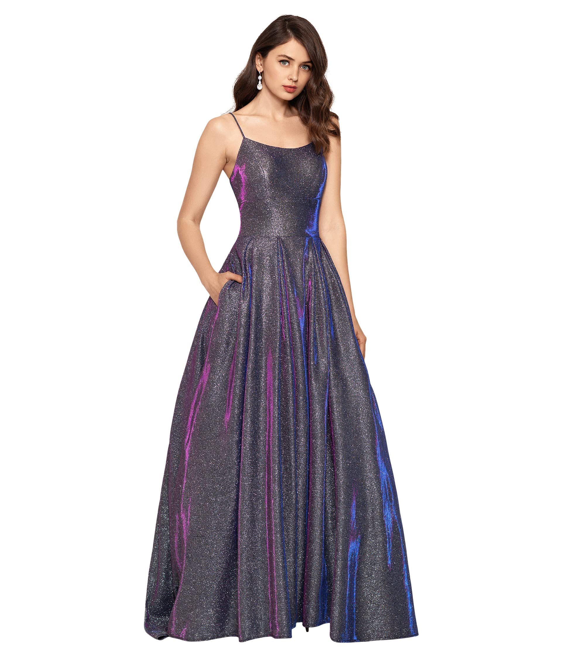 Long Hi-Lo Scoop Neck Glitter Ballgown