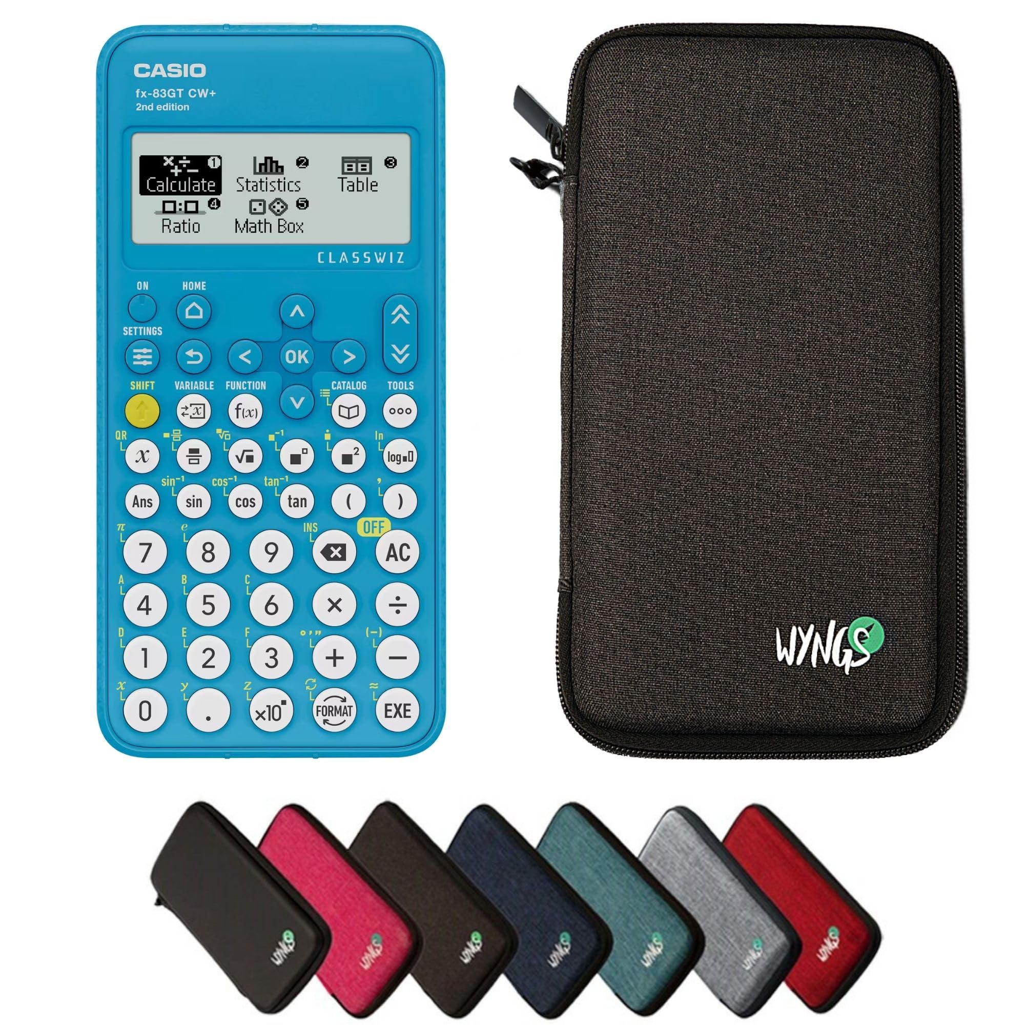 Casio fx-83GTCW+ Blue including a WYNGS protective case in Dark Grey - Basic Set