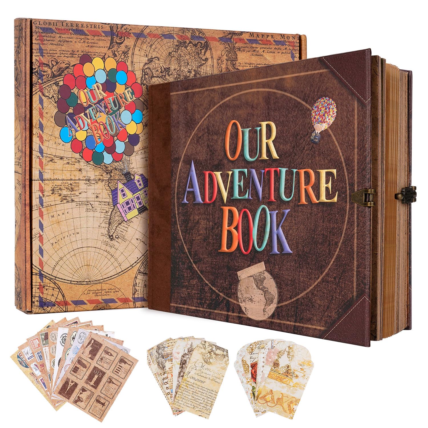 Our Adventure Book Scrapbook Photo Album, 146 Pages 8.9 * 7.7 Inch Retro Style Embossed Letter Cover Travel Journal Scrap Book Kit For Couples,Mother's Day,Anniversary Wedding,Valentine's Day Gifts