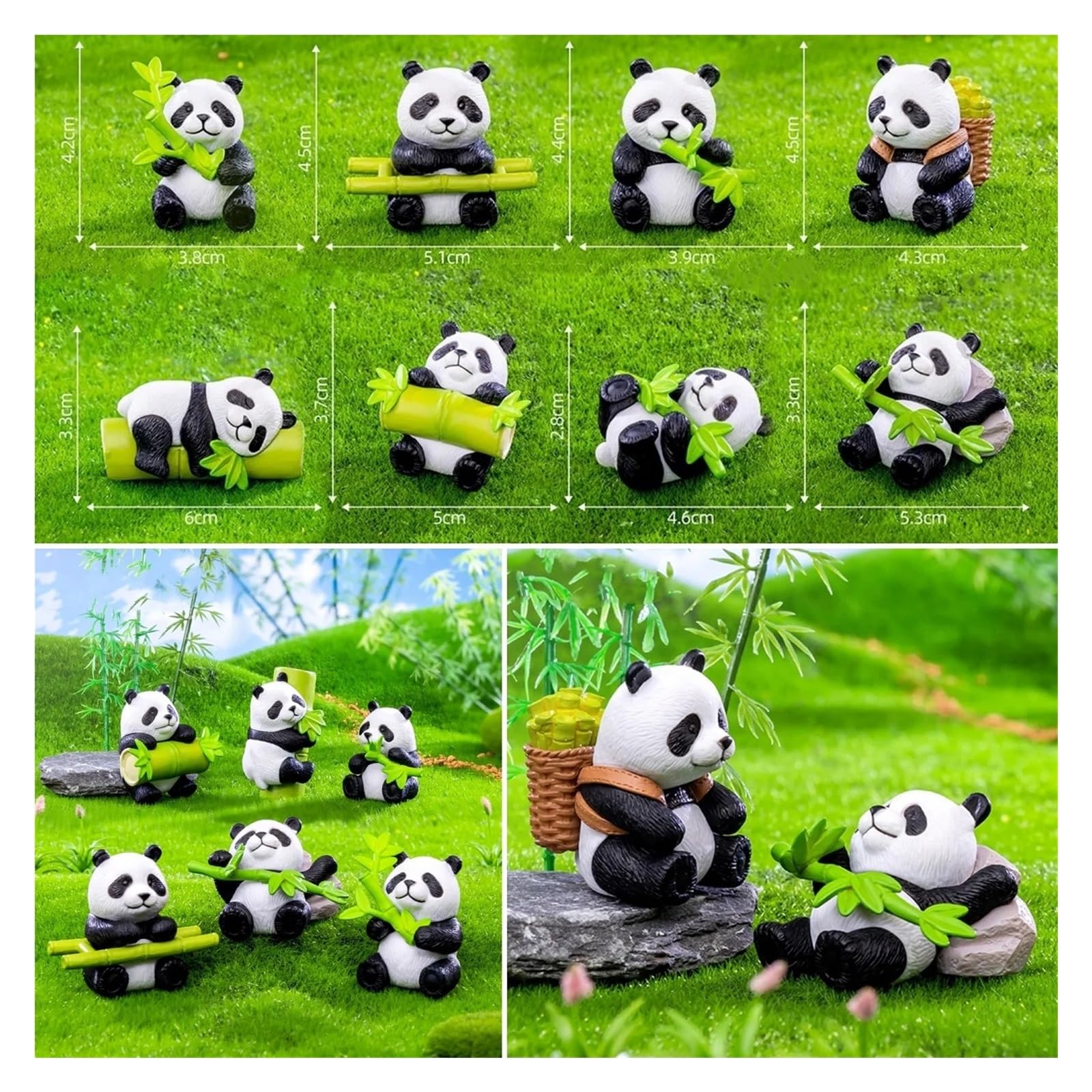 YDMHYLAI Garden Ornaments Miniature Garden Ornament Statue Figurines for Landscape Pot Dollhouse Home Decor, Soft Lightweight(8pcs Panda)