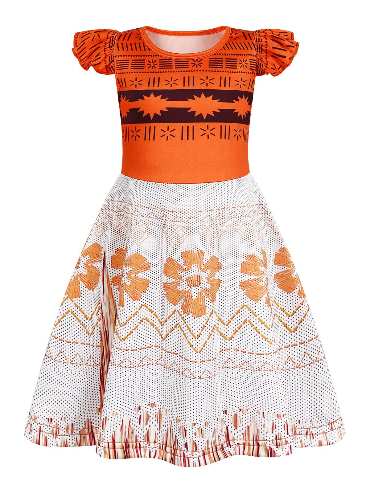 Berich Princess Adventure Costume - Kids Halloween Role Play Dress, Princess Cosplay Outfits, Hawaiian Fancy Dress, Size 5-6 Years (Orange, 130)