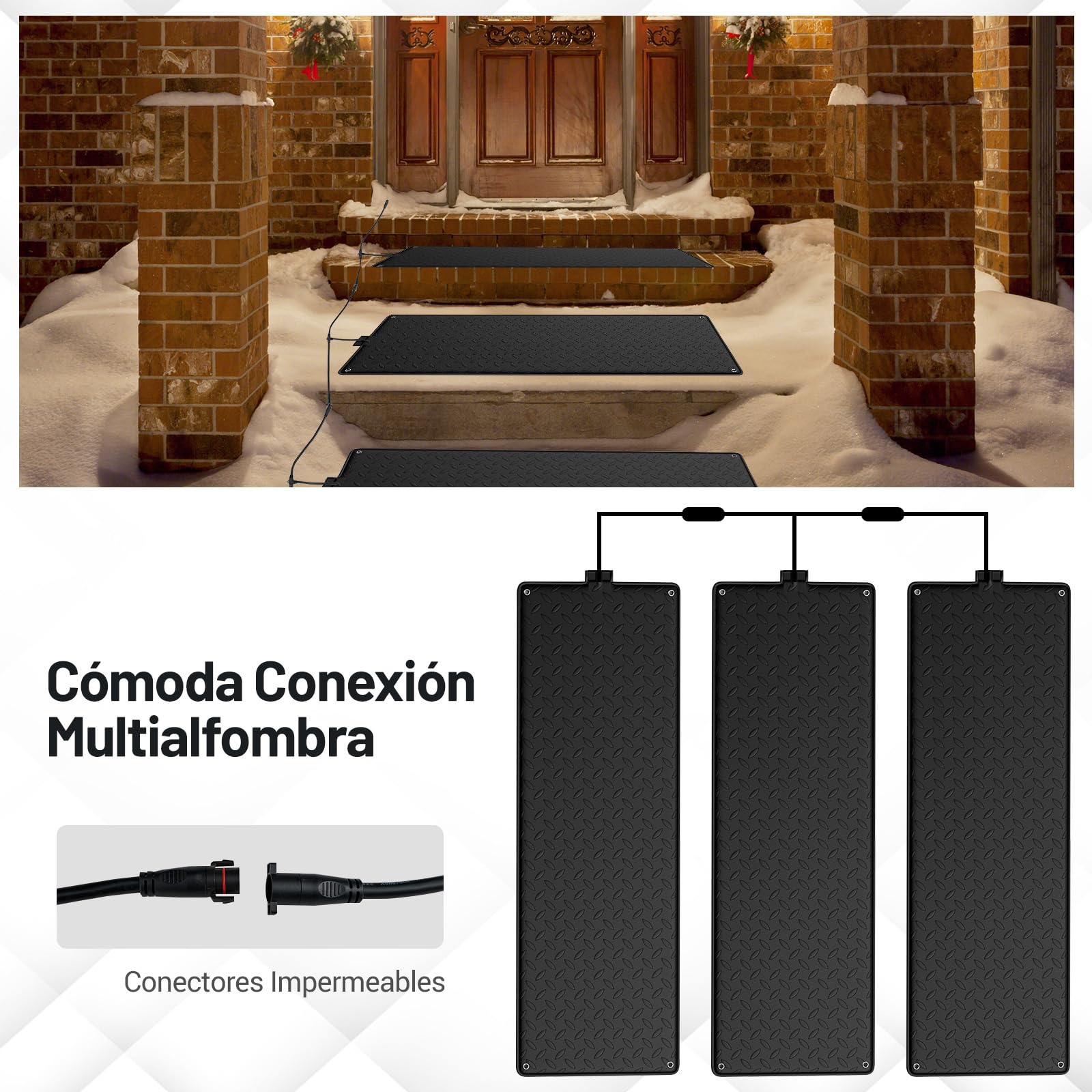 COSTWAY Alfombra Calefactada para Remoción de Nieve, Estera para derretir Nieve con Enchufe a Prueba de Fugas, Goma Antideslizante e Impermeable, para Escaleras (sin Cable de Alimentación,Negro)