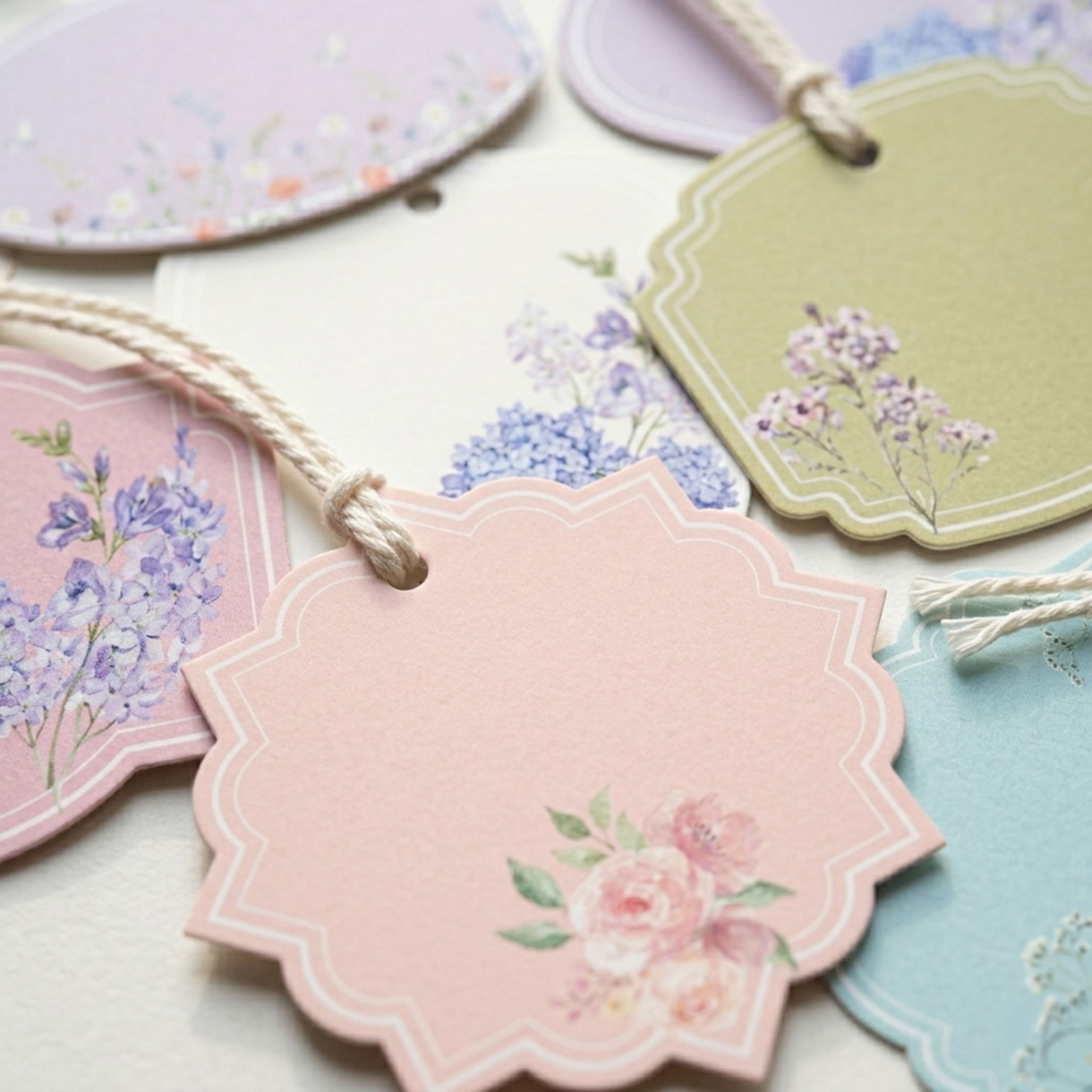 24 Note Card Gift Tags Floral Design Blank Tags to Write Your Own Message Tags with String for Attaching to Gift Box Cake Box for All Occasions-image-19