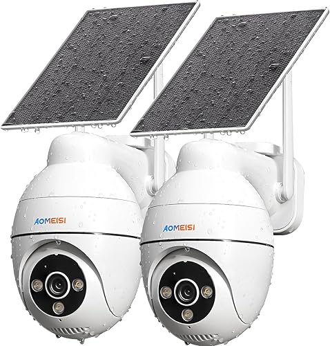 Aomeisi Cámara de seguridad solar 2G2 2K para exteriores, panorámica de visión de 360, conversación bidireccional, fácil de configurar, alarma de