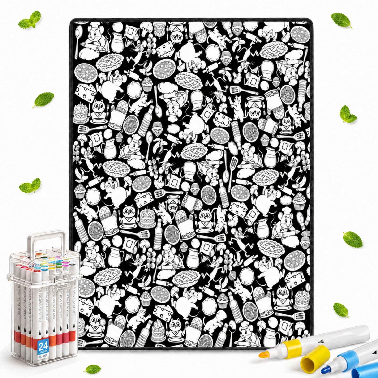 Xiaoheitutu Halloween Coloring Blanket with 24 Markers, 50×60 in (Kit I)