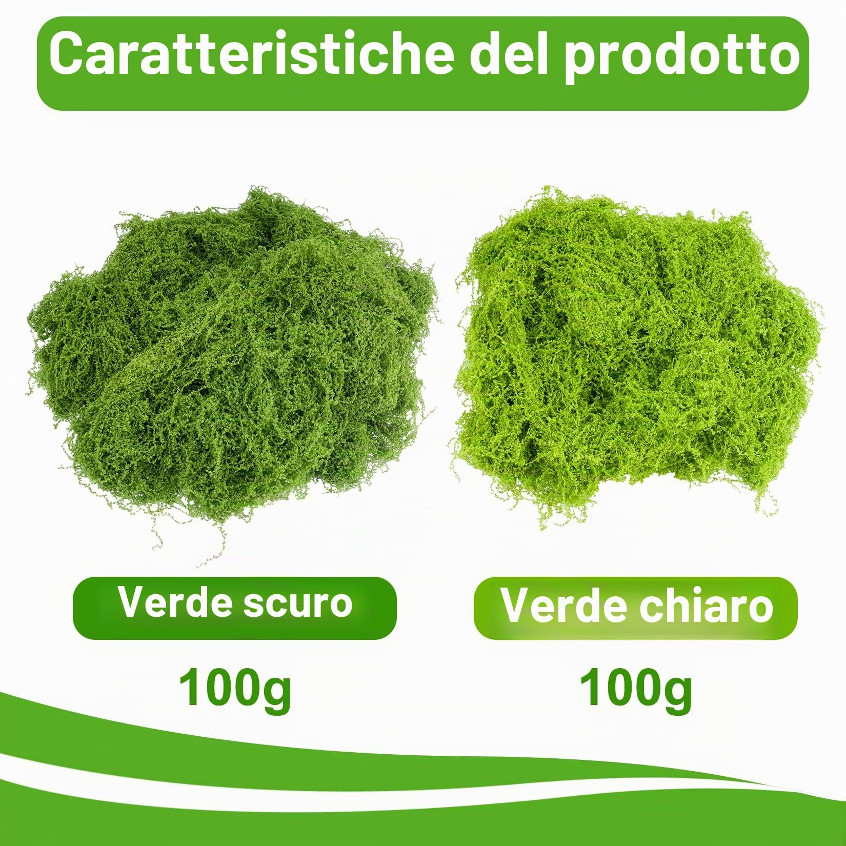 200 g Muschio Finto per Decorazioni, Muschio Artificiale per Decorare Fai Da Te, Acquario, Decorativo Estetico Floreali (100 g Verde Scuro + 100 g Verde Chiaro)