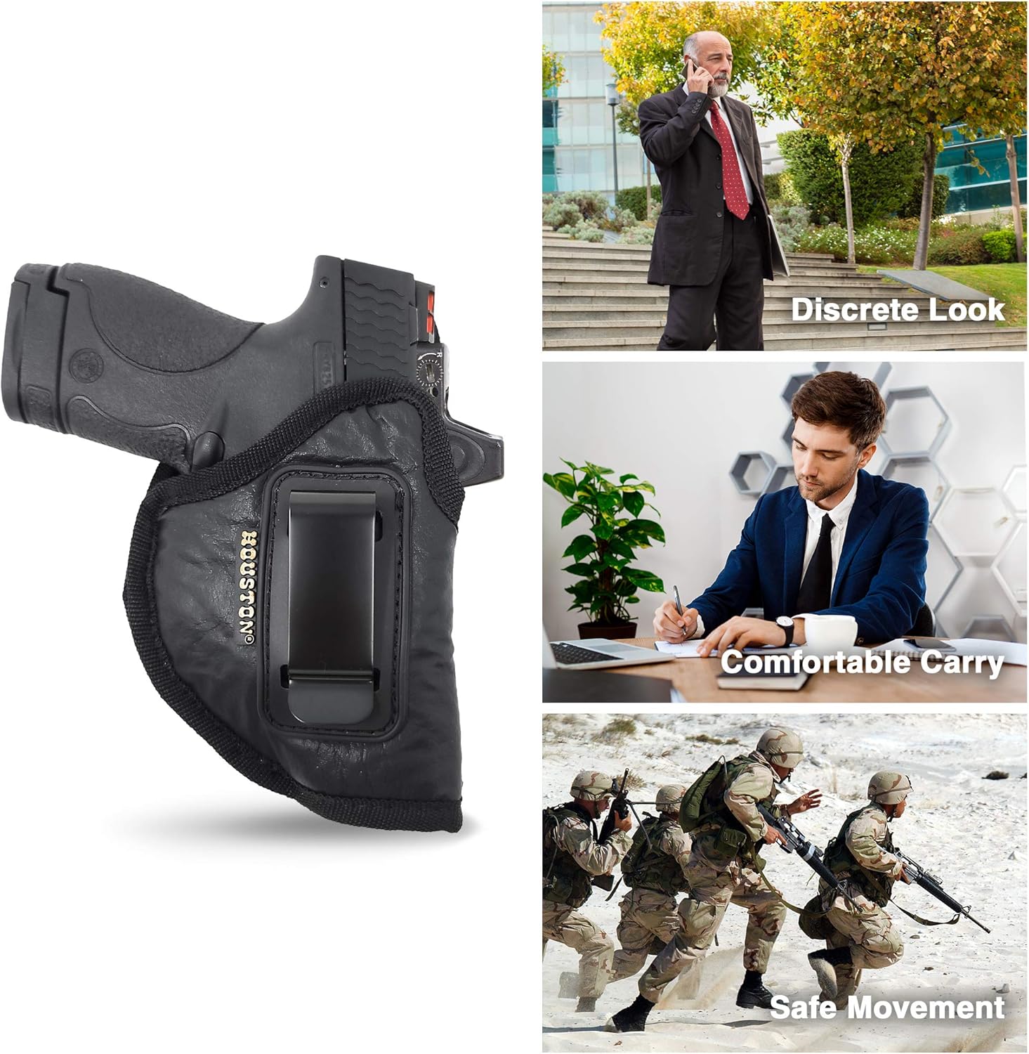 IWB Optical Gun Holster by Houston - ECO Leather Concealed Carry - Fit Glock 26/27/33, Shield, XDS, Taurus 709, Taurus Pro C, Walther P22, Beretta Nano, SCCY Sky.Also Compatible with R LC9 (Right)