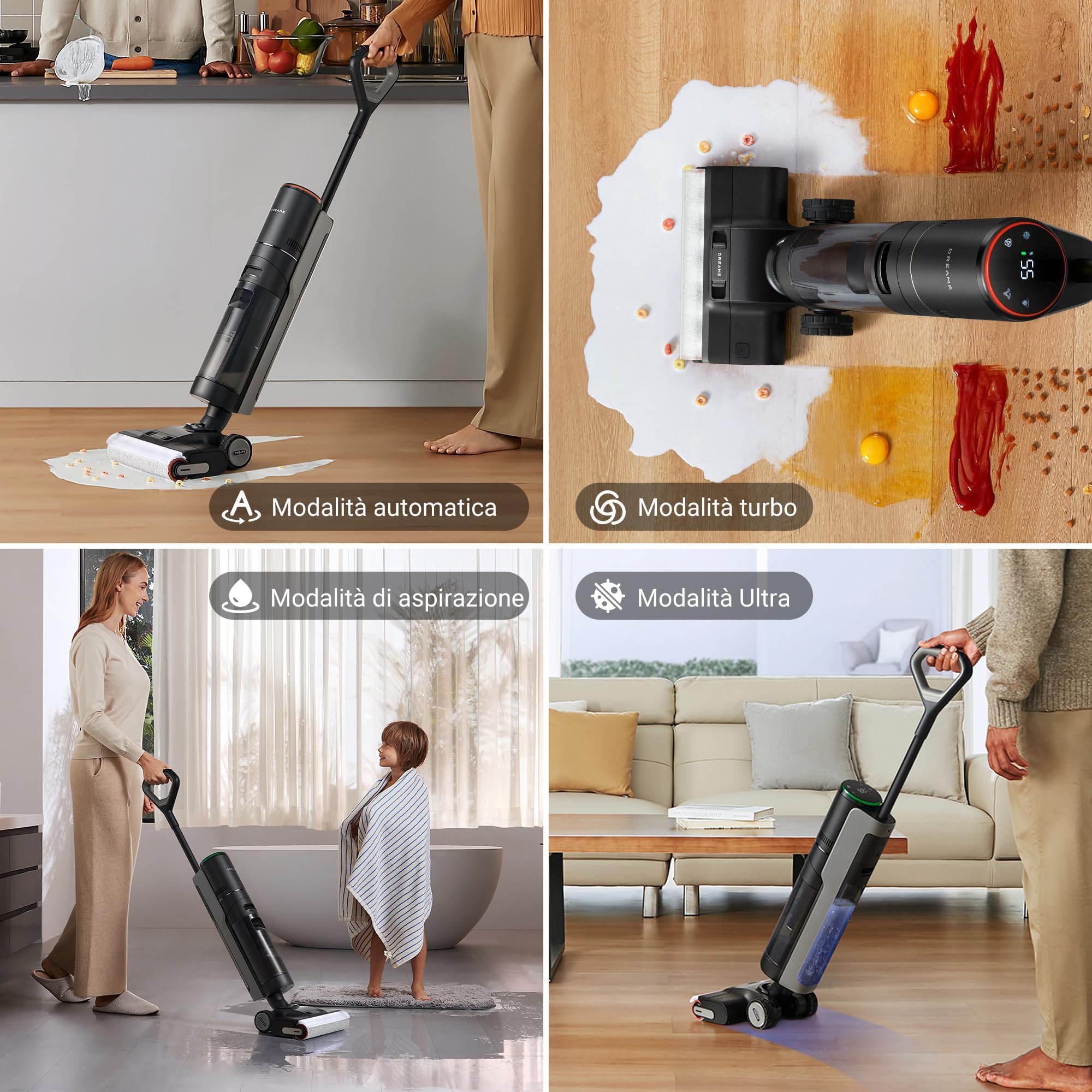 DREAME H13 Pro Aspirapolvere Lavapavimenti Lavaggio a Spazzola 60 °C, 30 min di Asciugatura ad Aria Calda, Auto-Pulizia a Doppia Rotazione, 18.000 Pa, Pulizia Edge-to-Edge, GlideWheel™, Spazzola a LED