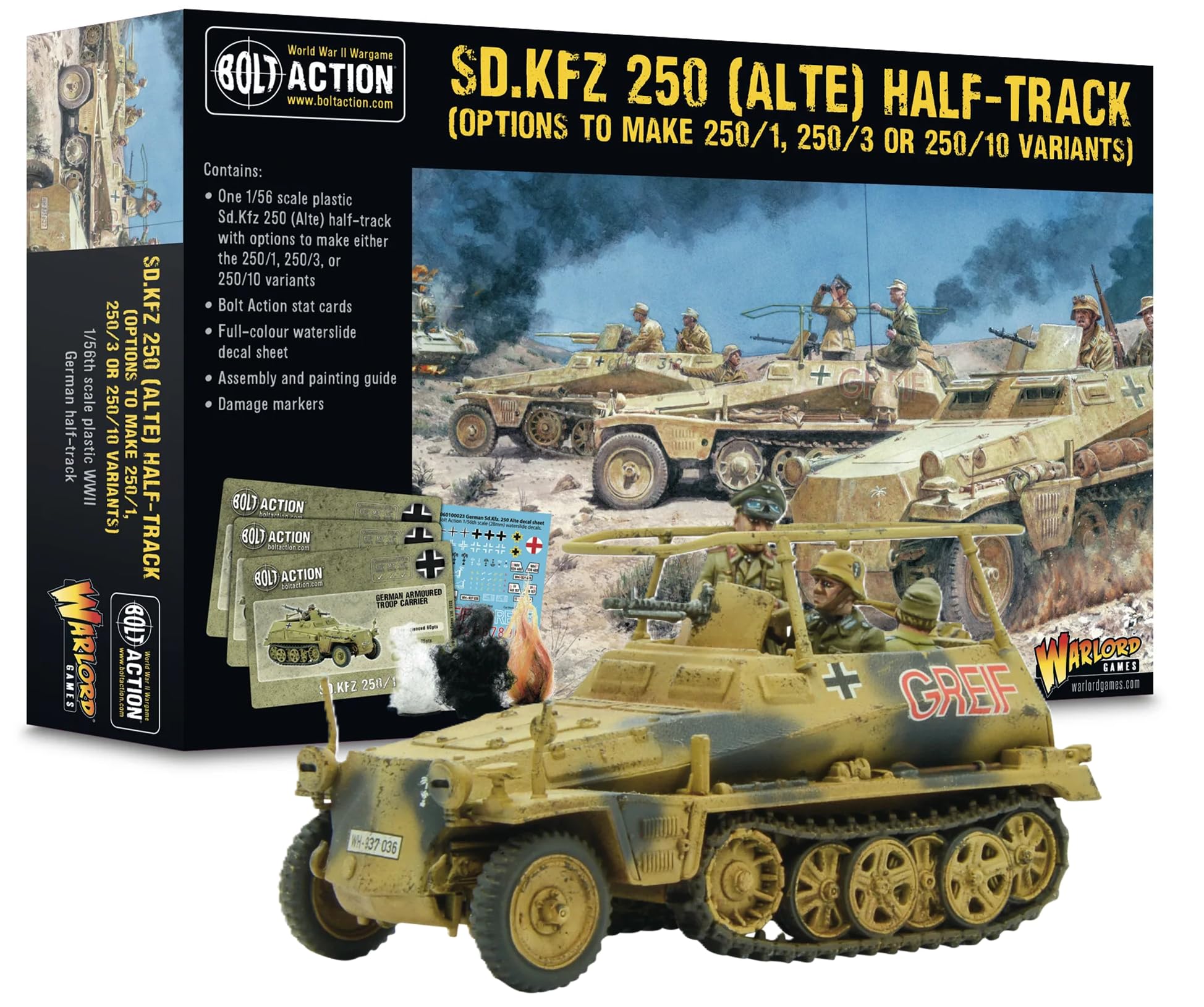 Warlord Games Sd.Kfz 250 (Alte) Half spoor (opties voor het maken van varianten 250/1, 250/3 of 250/10) – 1:56/28 mm Half spoor van kunststof voor bout actie