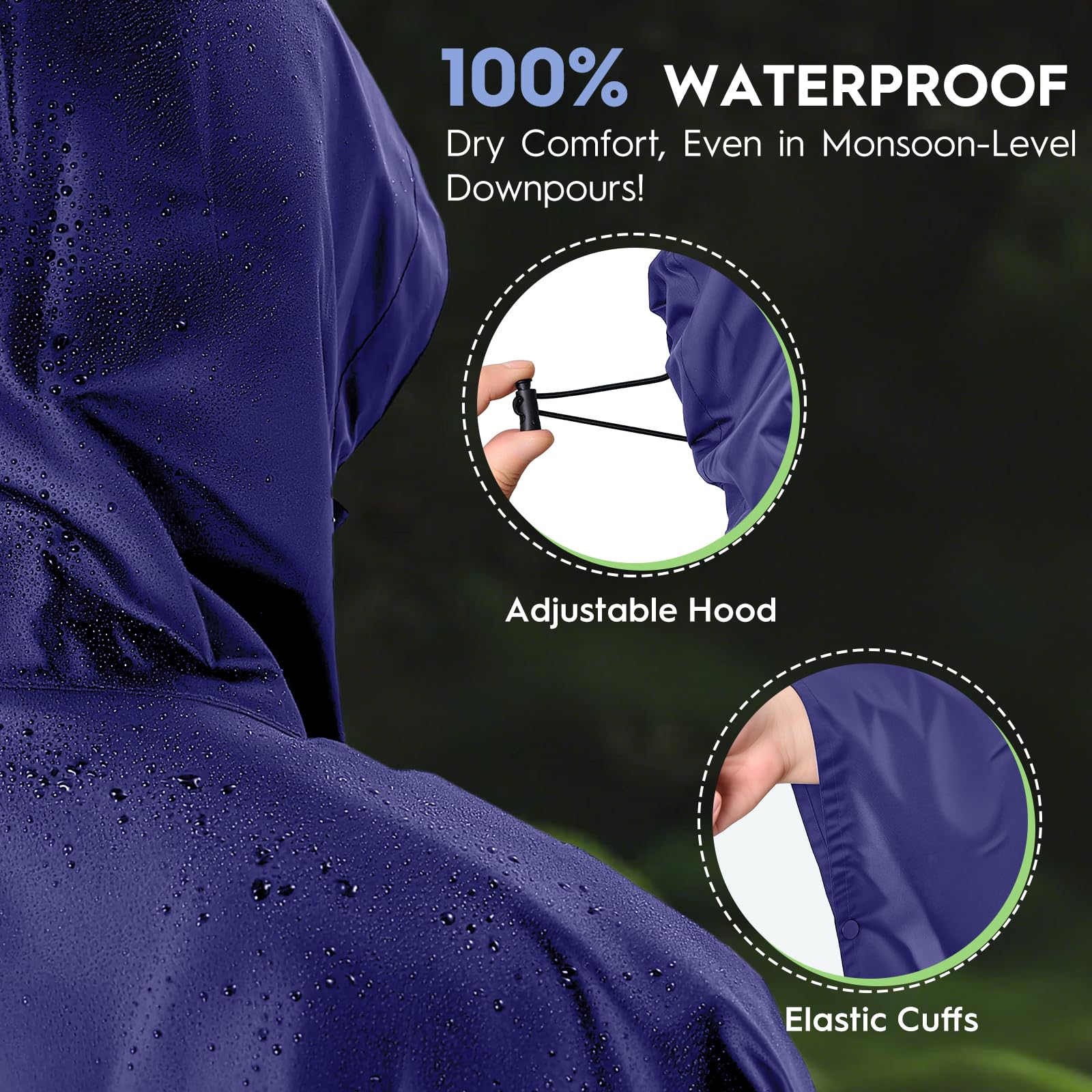 Bruvoalon 3-in-1-Regenponcho mit 1/4-Reißverschluss & Brusttasche, wasserdicht, Sonnenschutz, Bodenmatte für Erwachsene & Jugendliche, Notfall