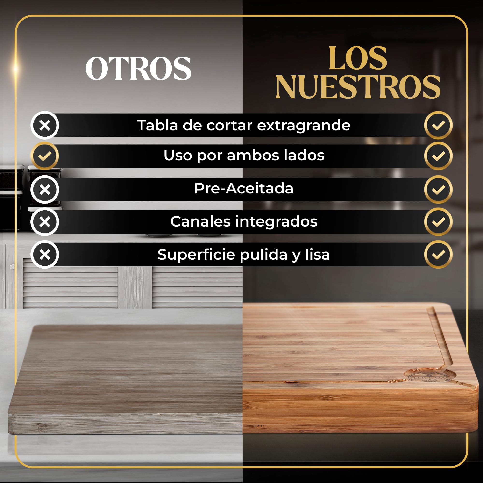 Deer & Oak Tabla de Cortar de Bambú Extra Grande 40x30x4 cm – Tabla de Madera Resistente para Carne y Cocina, Bloque de Carnicero Extra Grueso y Duradero