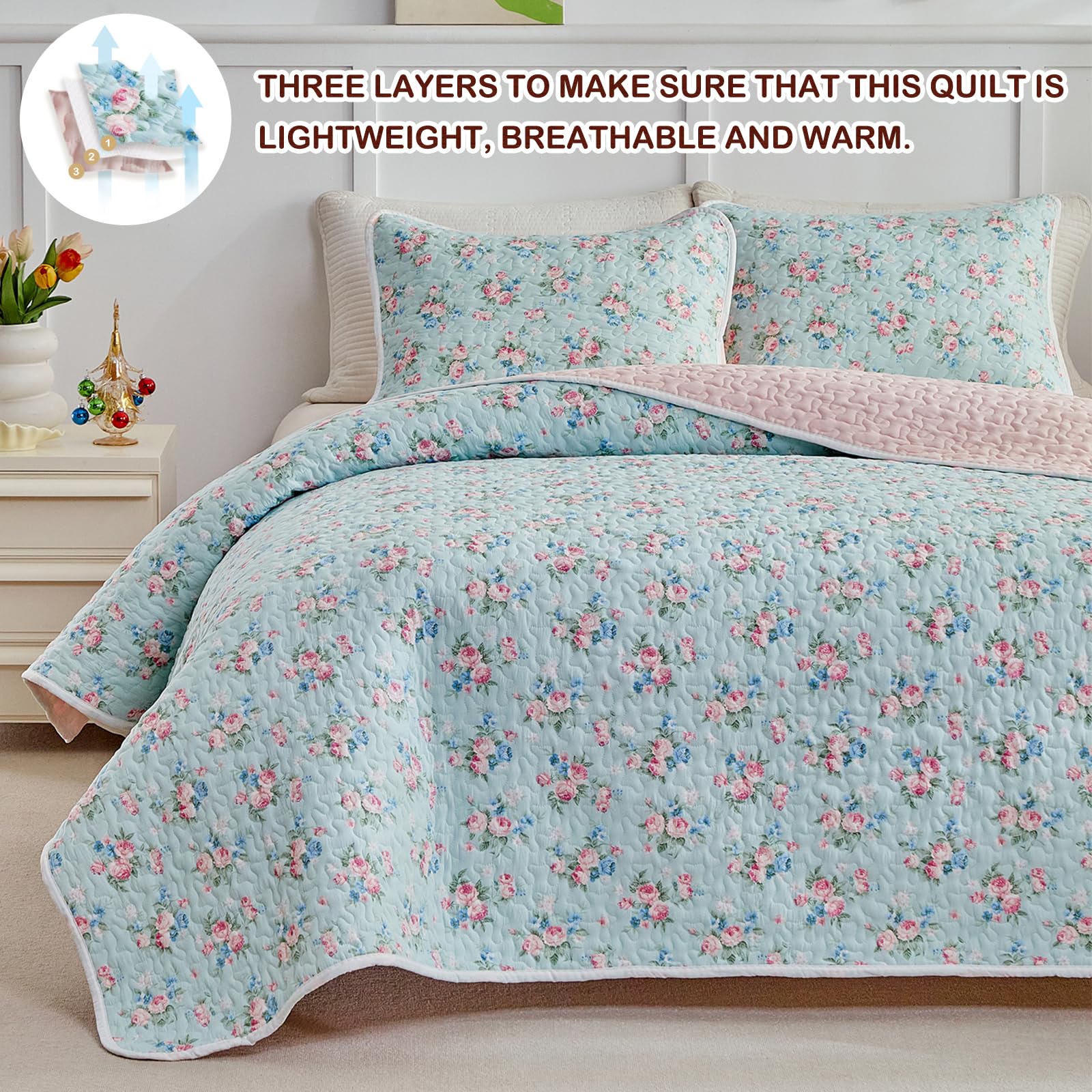 Amazon.com: Joyreap Twin Size Floral Quilt Set for Girls, Pink