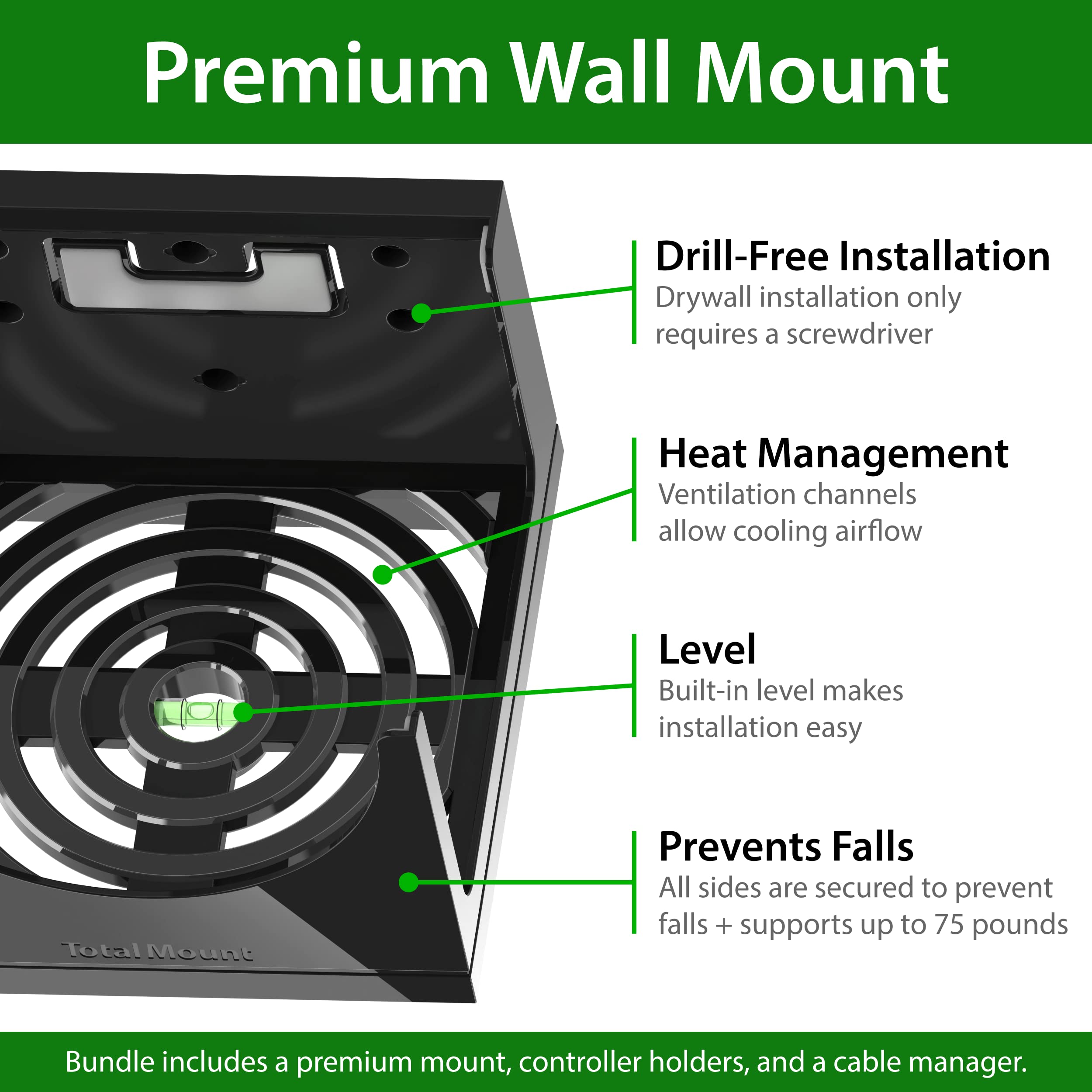 TotalMount Soporte de Pared para Xbox Series X – Monta Xbox Series X en una Pared por tu televisor (Paquete Grande: Soporte de Pared y 3 Soportes de Controlador)