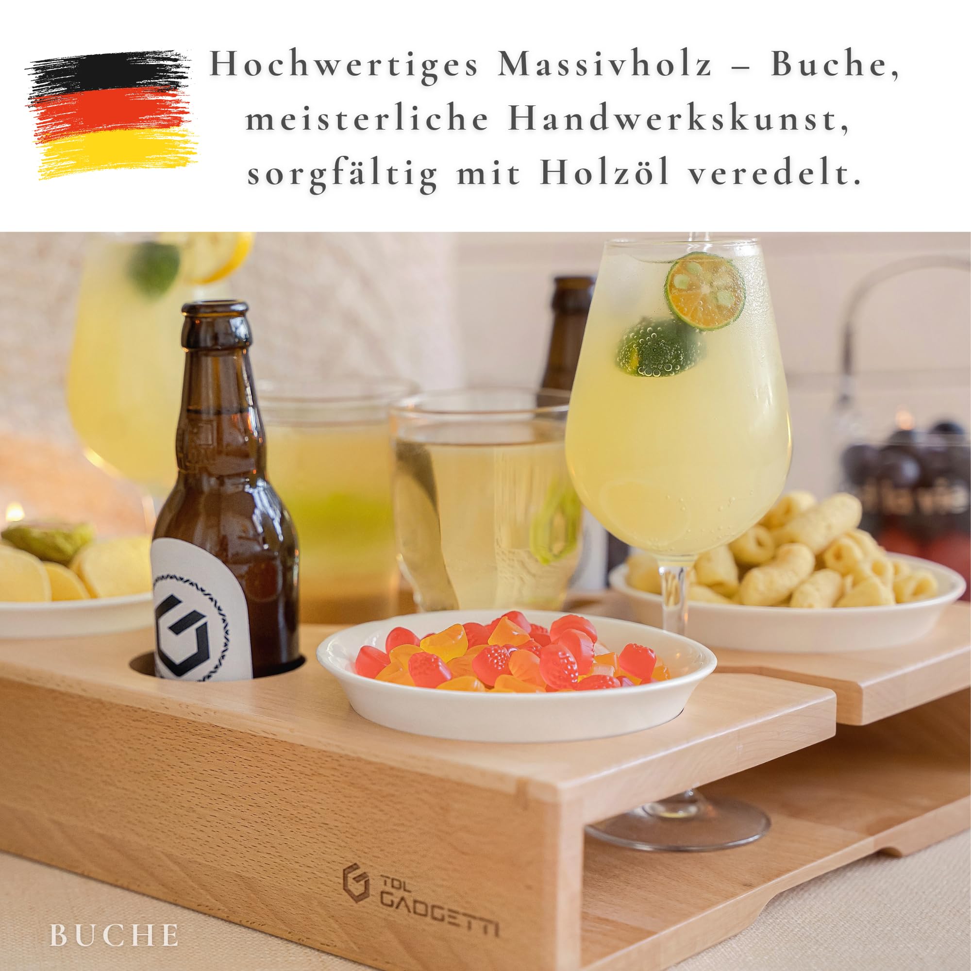 Couchbar Snackbox (100% Echtholz): Premium All-in-One Snackbar aus edlem Buchenholz, meisterhafter Handwerkskunst und einzigartigem Design – Perfekt für Familien und Genießer.