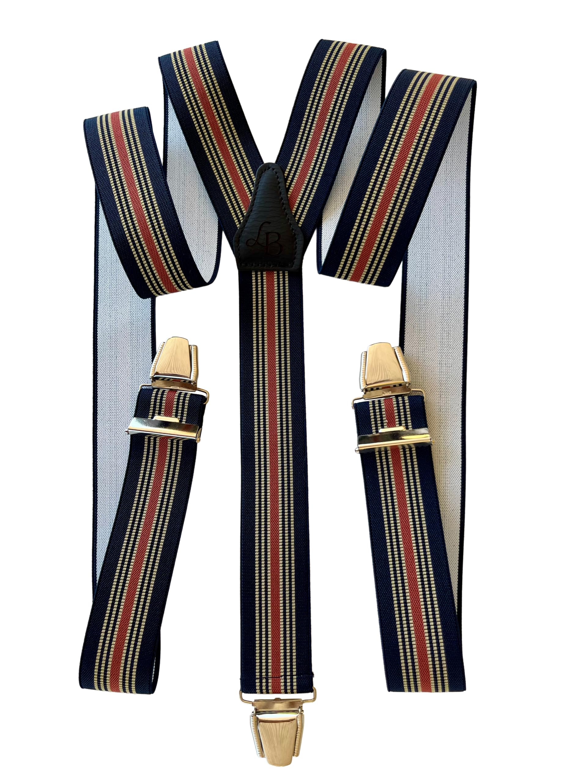 Tirantes anchos para hombre en Y Made in France – Tirantes elegantes y clásicos – Espalda 100% piel – Tejido resistente elástico – 3,5 cm x 120 cm – Pinzas fuertes para sujetar los