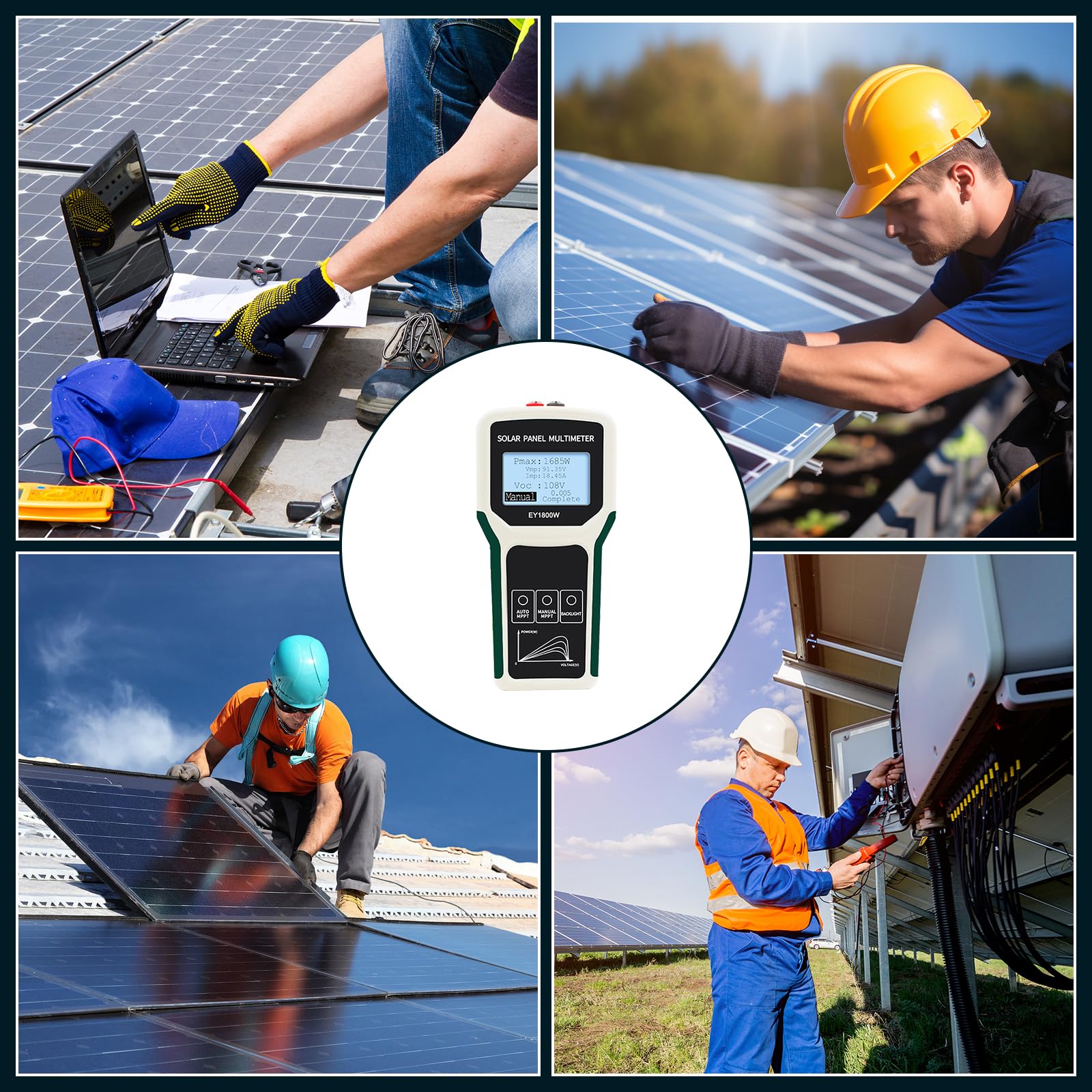 Probador De Paneles Solares, 1800W Multímetro Fotovoltaico Medidor Solar Mppt Con Pantalla Lcd Ultra Clara Gran Tamaño Detección Automática/Manual Mide Voltaje Circuito Abierto Punto Máxima Potencia
