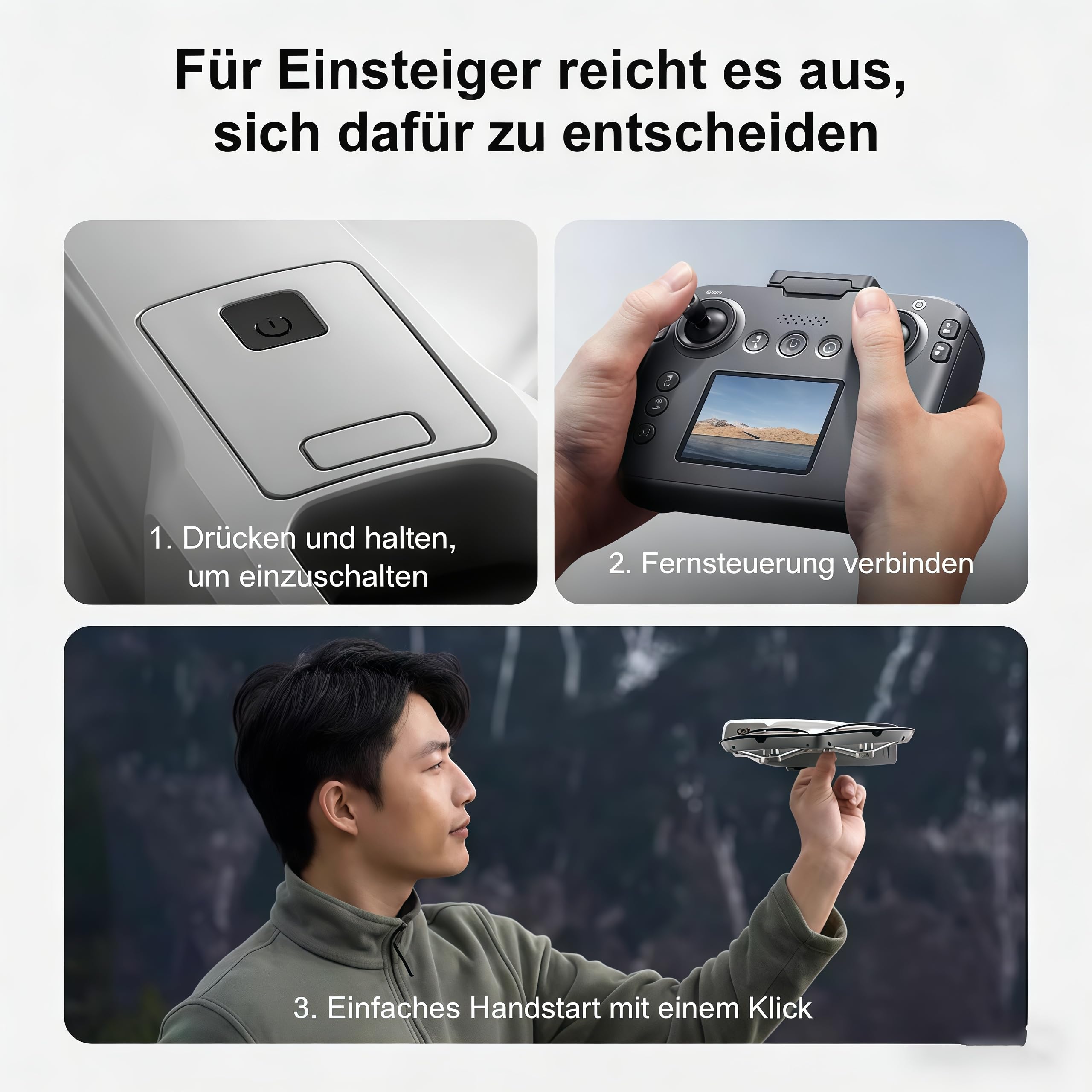 RC Drohne mit Dual Kamera, Propellerschutz für mehr Sicherheit, LED Beleuchtung – Bürstenloser Motor, Höhenhold, One-Key Start/Landung, Headless Mode, 3D-Flips, 3 Speed Modi, 2 Akkus – für Einsteiger